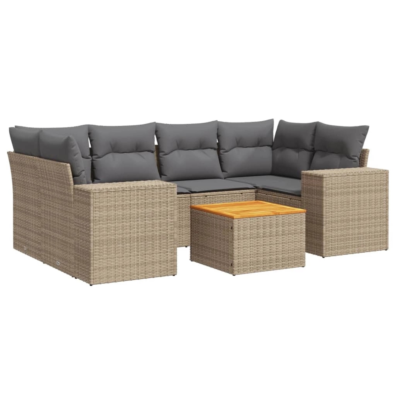 vidaXL 7-Tlg Garten-Sofagarnitur mit Kissen Beige Poly Rattan 3225345 günstig online kaufen