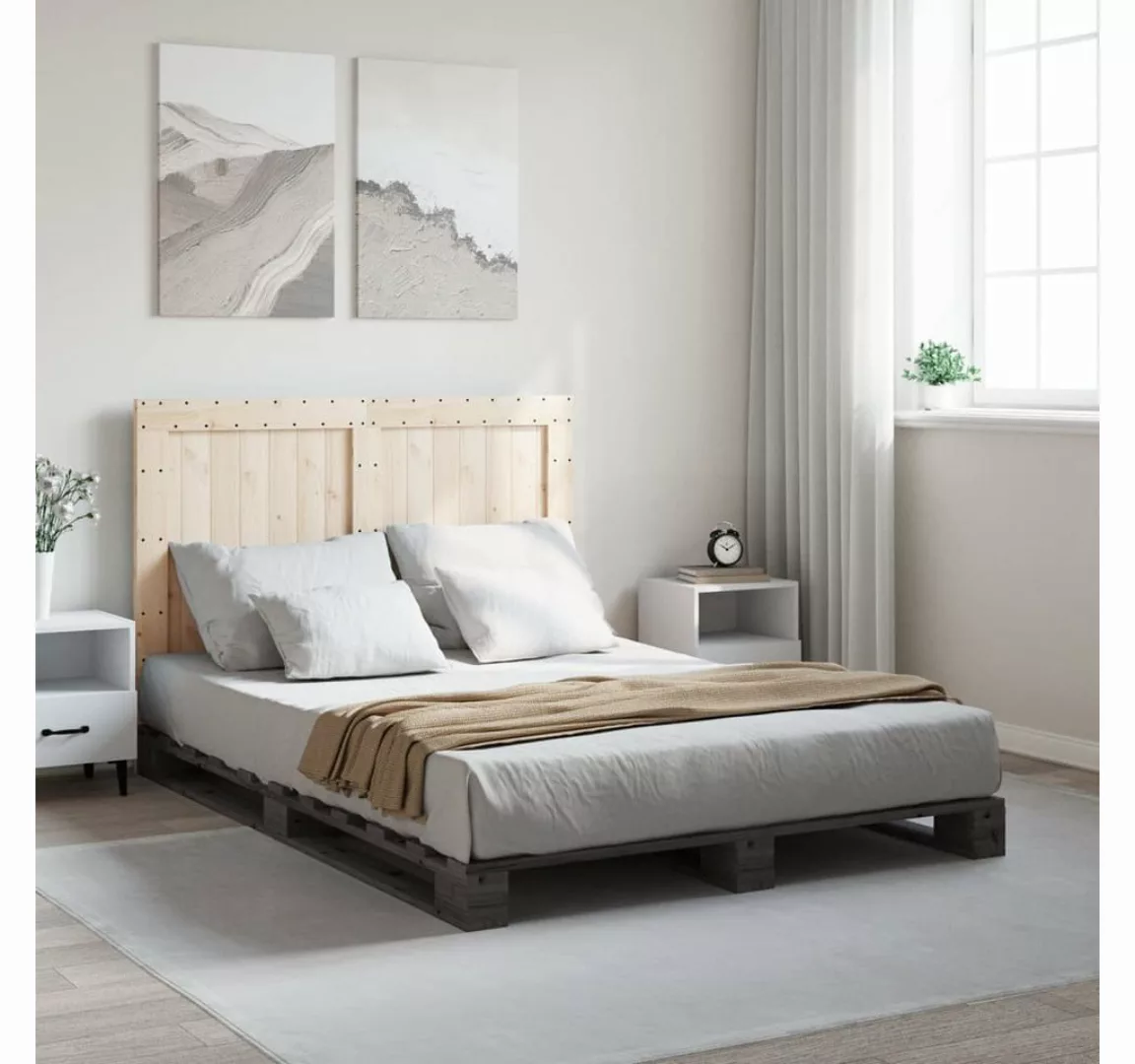 vidaXL Bett Massivholzbett mit Kopfteil Grau 140x200 cm Kiefer günstig online kaufen