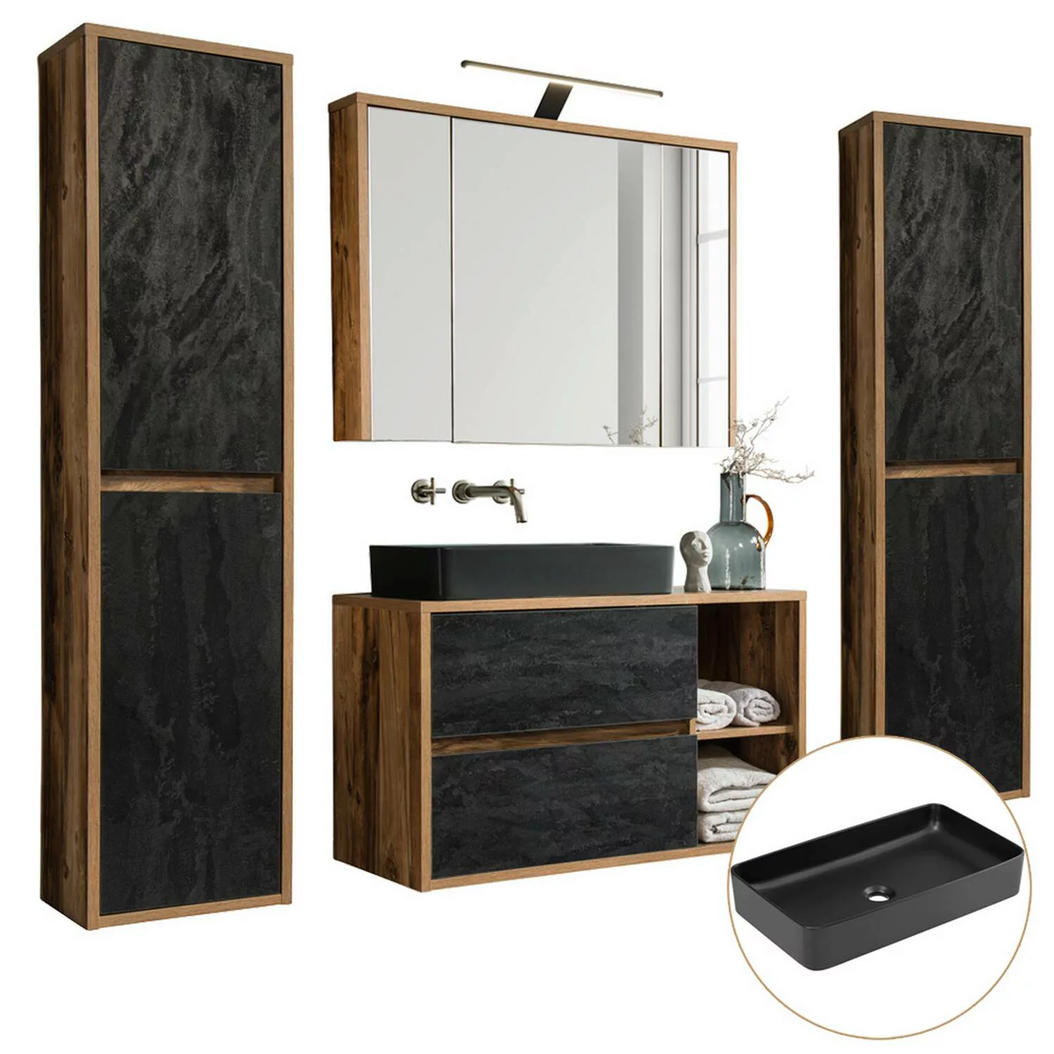 Lomadox Badezimmermöbel Set mit Keramik-Waschtisch HARLOW-56 Eiche mit Beto günstig online kaufen