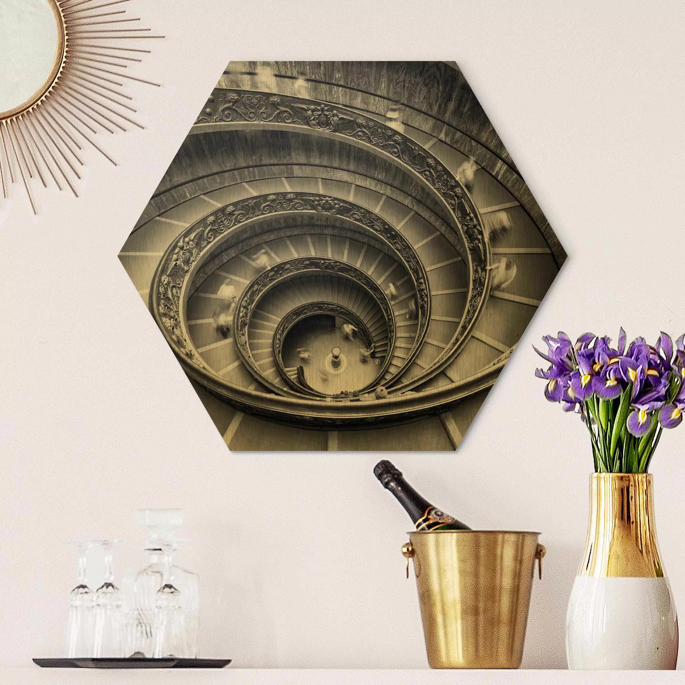 Hexagon-Alu-Dibond Bild Bramante Treppe günstig online kaufen