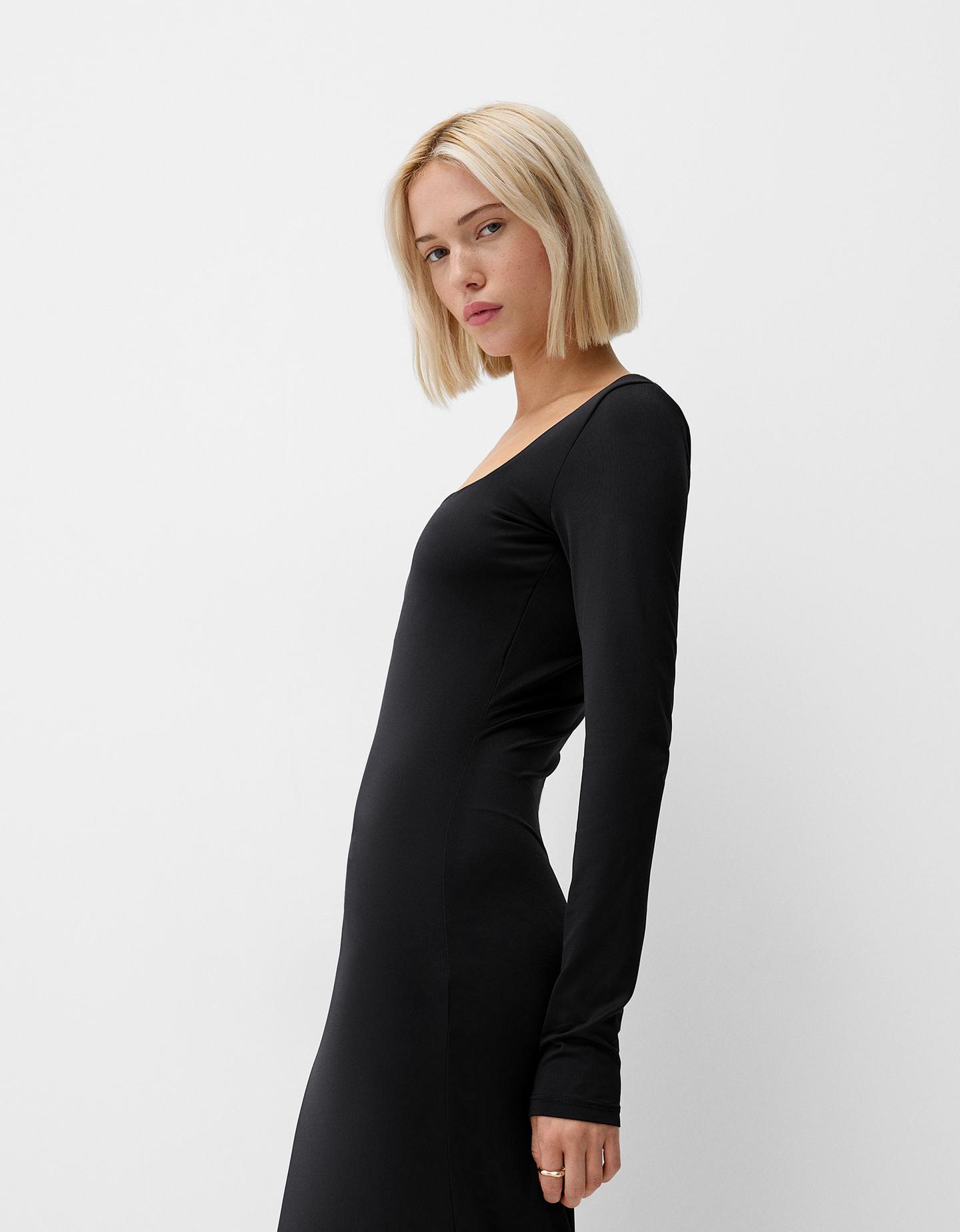 Bershka Midikleid Mit Langen Ärmeln Damen M Schwarz günstig online kaufen