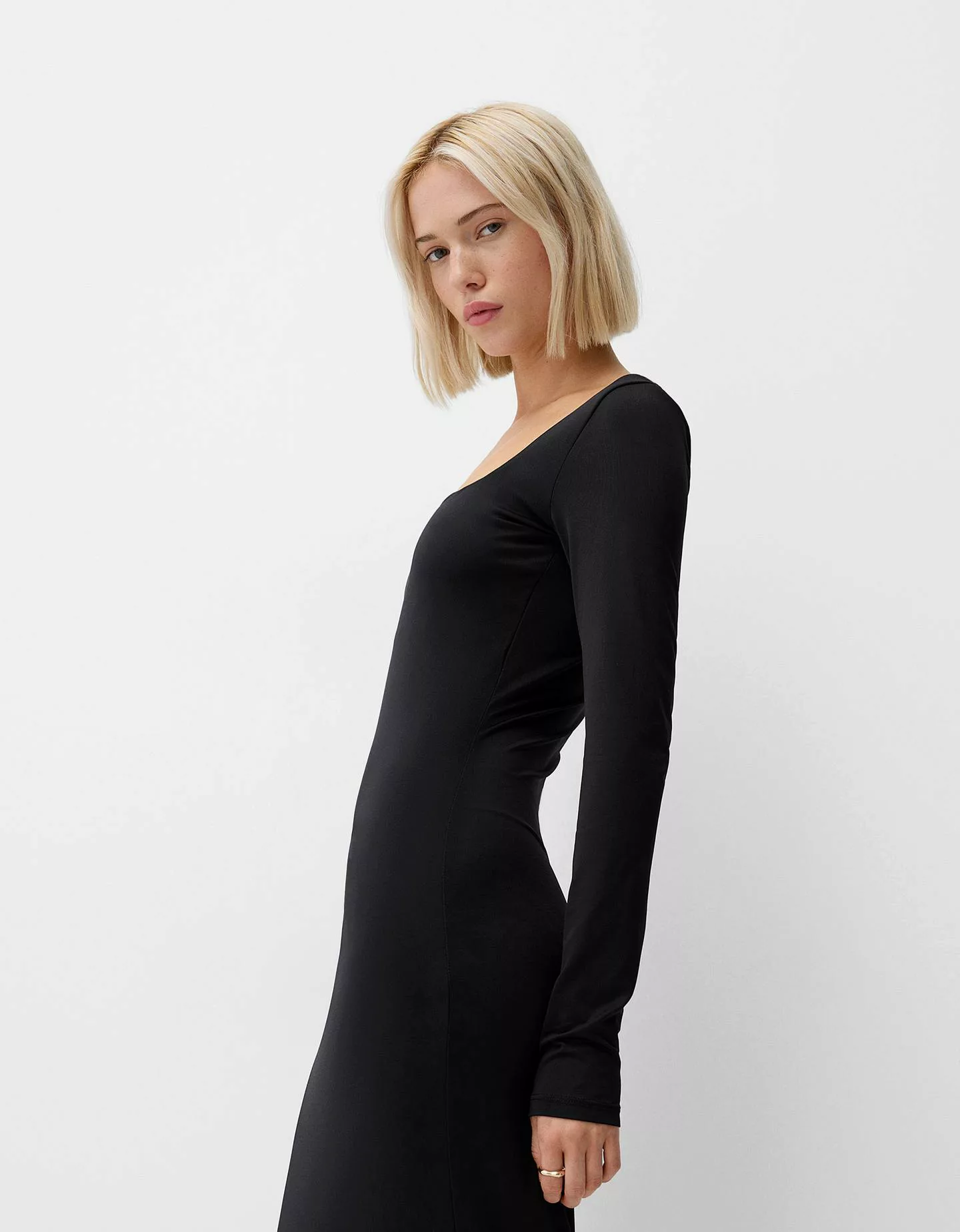 Bershka Midikleid Mit Langen Ärmeln Damen S Schwarz günstig online kaufen