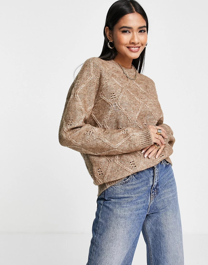 Fashion Union – Legerer Strickpullover mit Zopfmuster-Braun günstig online kaufen