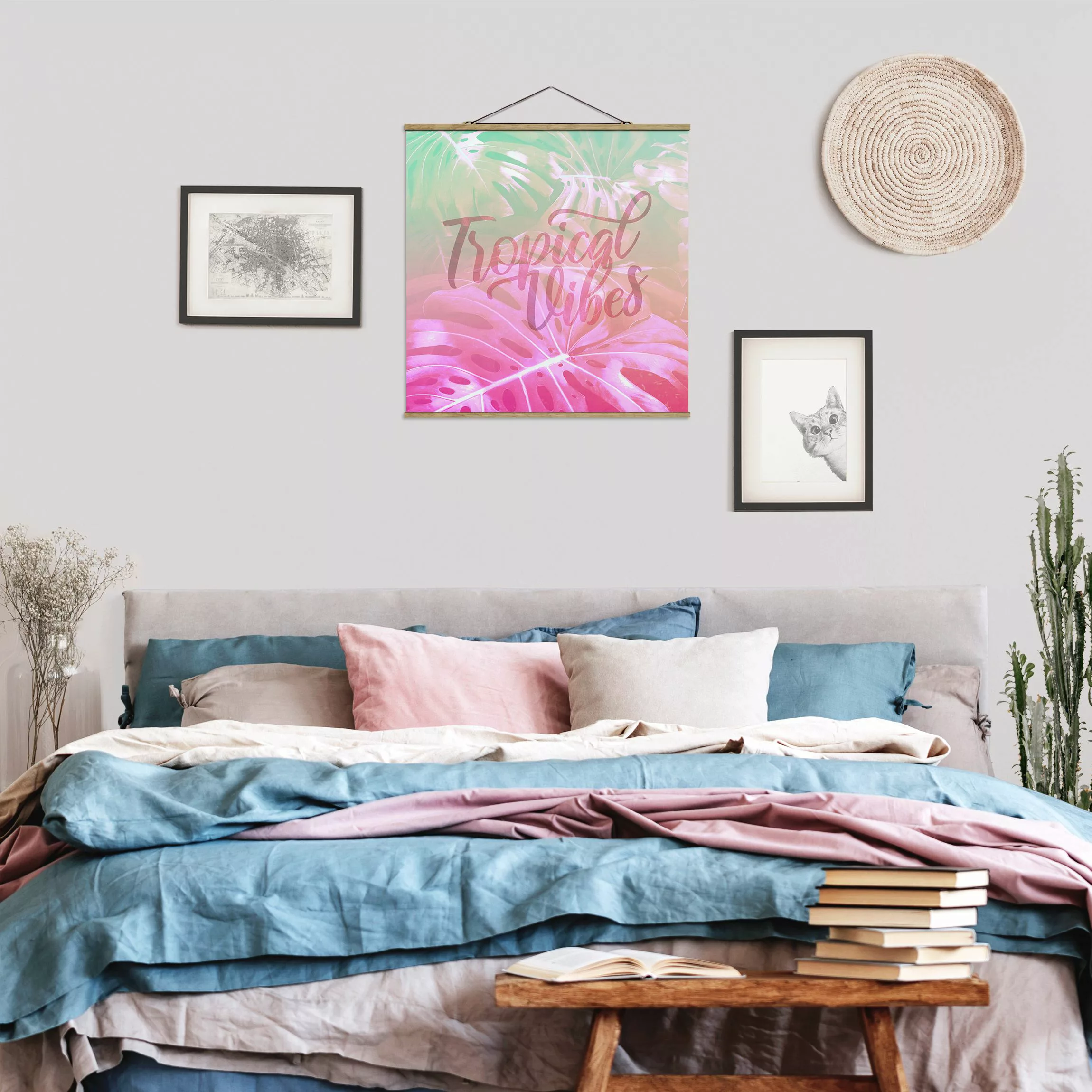 Stoffbild Blumen mit Posterleisten - Quadrat Rainbow - Tropical Vibes günstig online kaufen