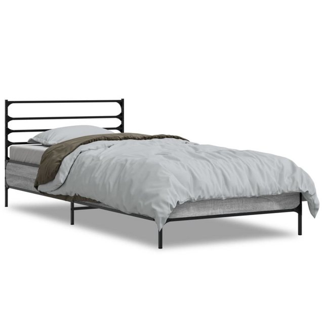 vidaXL Bett Bettgestell Grau Sonoma 90x190 cm Holzwerkstoff und Metall günstig online kaufen