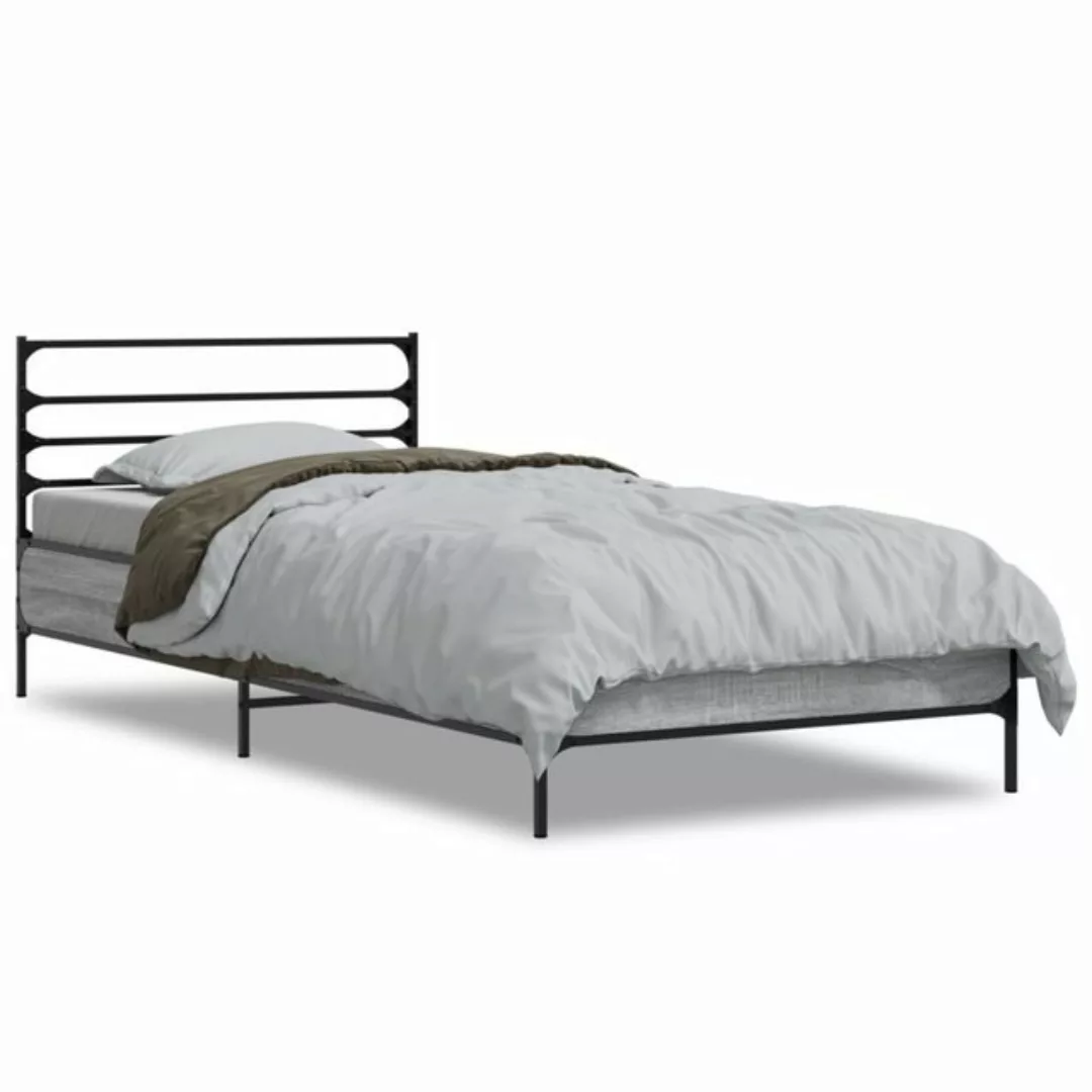 vidaXL Bett Bettgestell Grau Sonoma 75x190 cm Holzwerkstoff und Metall günstig online kaufen