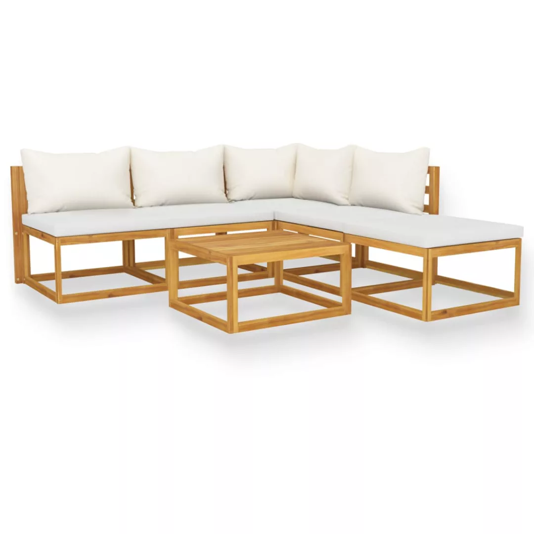 6-tlg. Garten-lounge-set Mit Auflagen Creme Massivholz Akazie günstig online kaufen