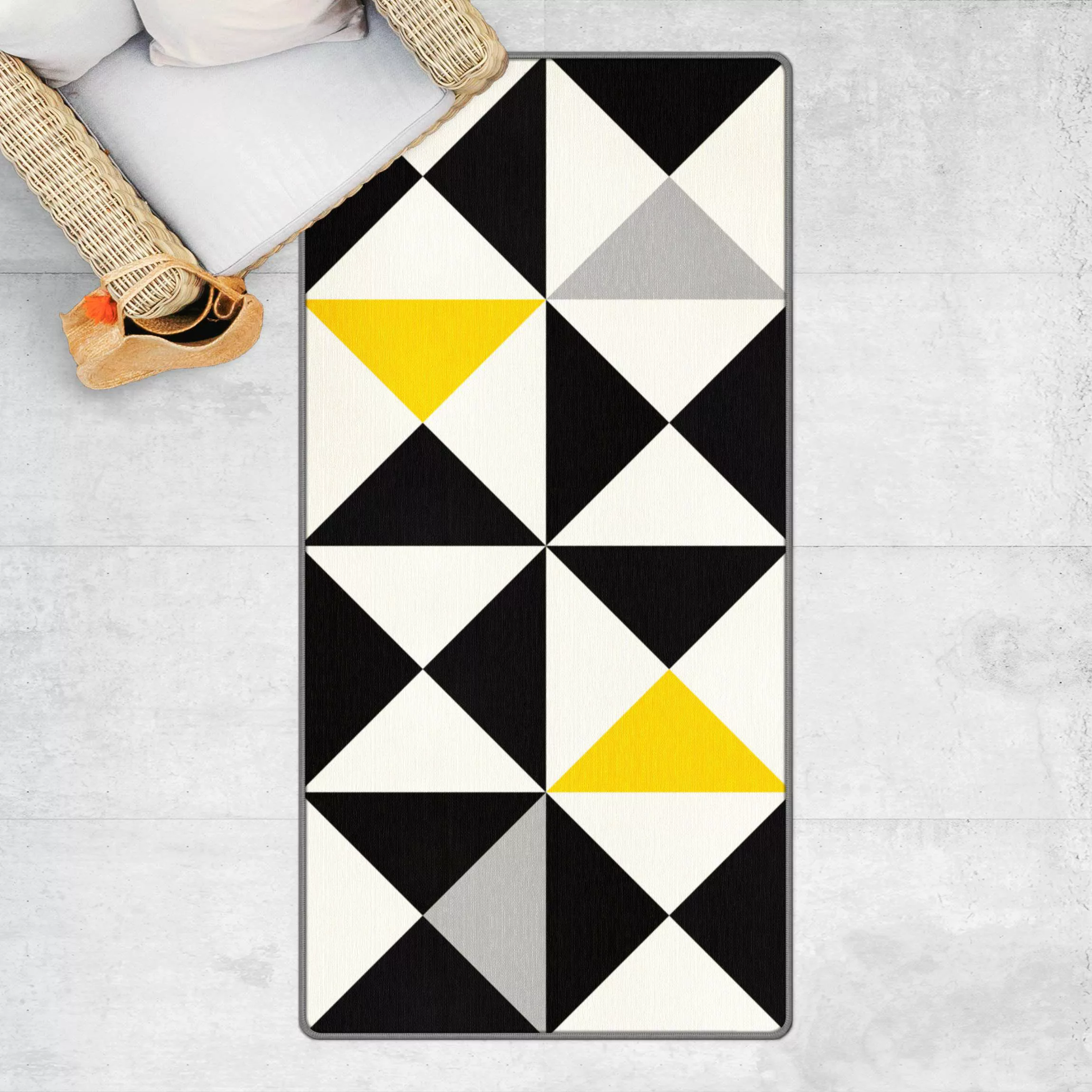 Teppich Geometrisches Muster große Dreiecke Farbakzent Gelb günstig online kaufen