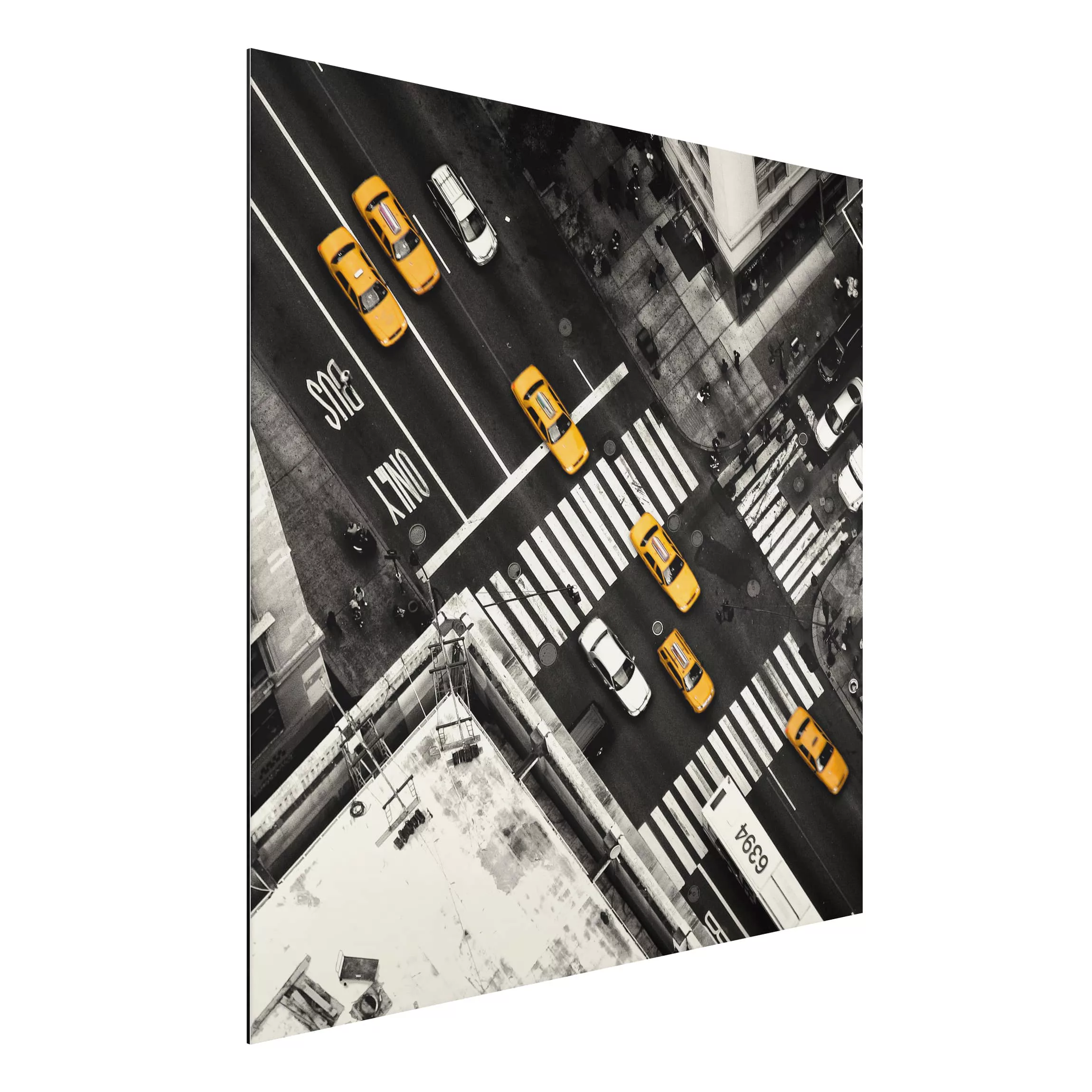 Alu-Dibond Bild Schwarz-Weiß - Quadrat New York City Cabs günstig online kaufen