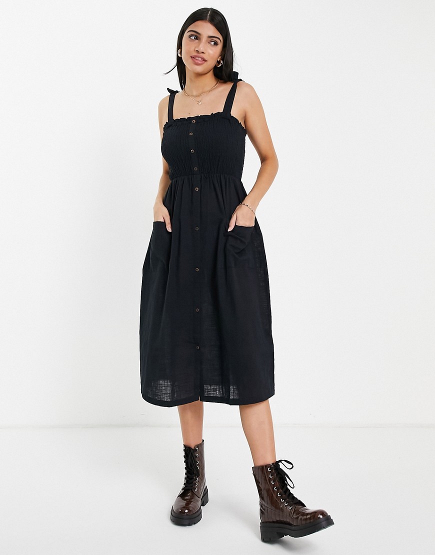 Brave Soul – Camisole-Kleid in Schwarz mit Knopfleiste günstig online kaufen