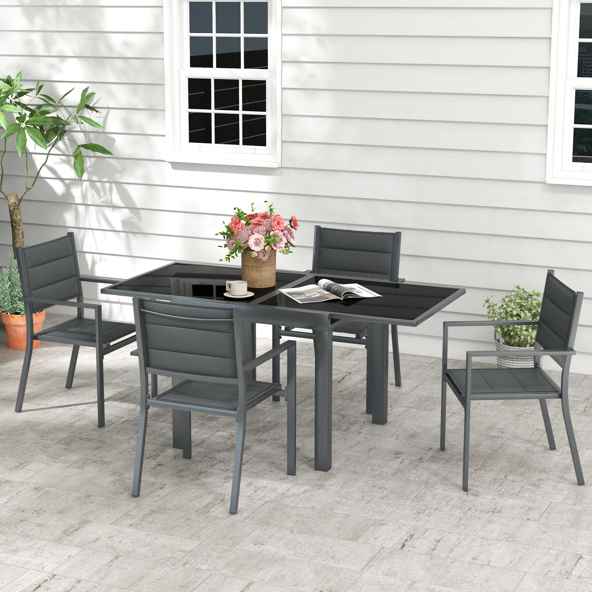 Outsunny Gartenmöbel-Set aus Aluminium und Textilene mit ausziehbarem Tisch günstig online kaufen