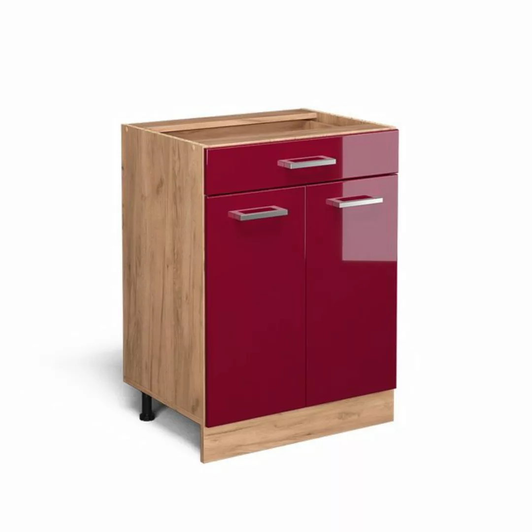 Vicco Unterschrank R-Line, Bordeaux Hochglanz/Eiche 60cm, Schublade, ohne A günstig online kaufen