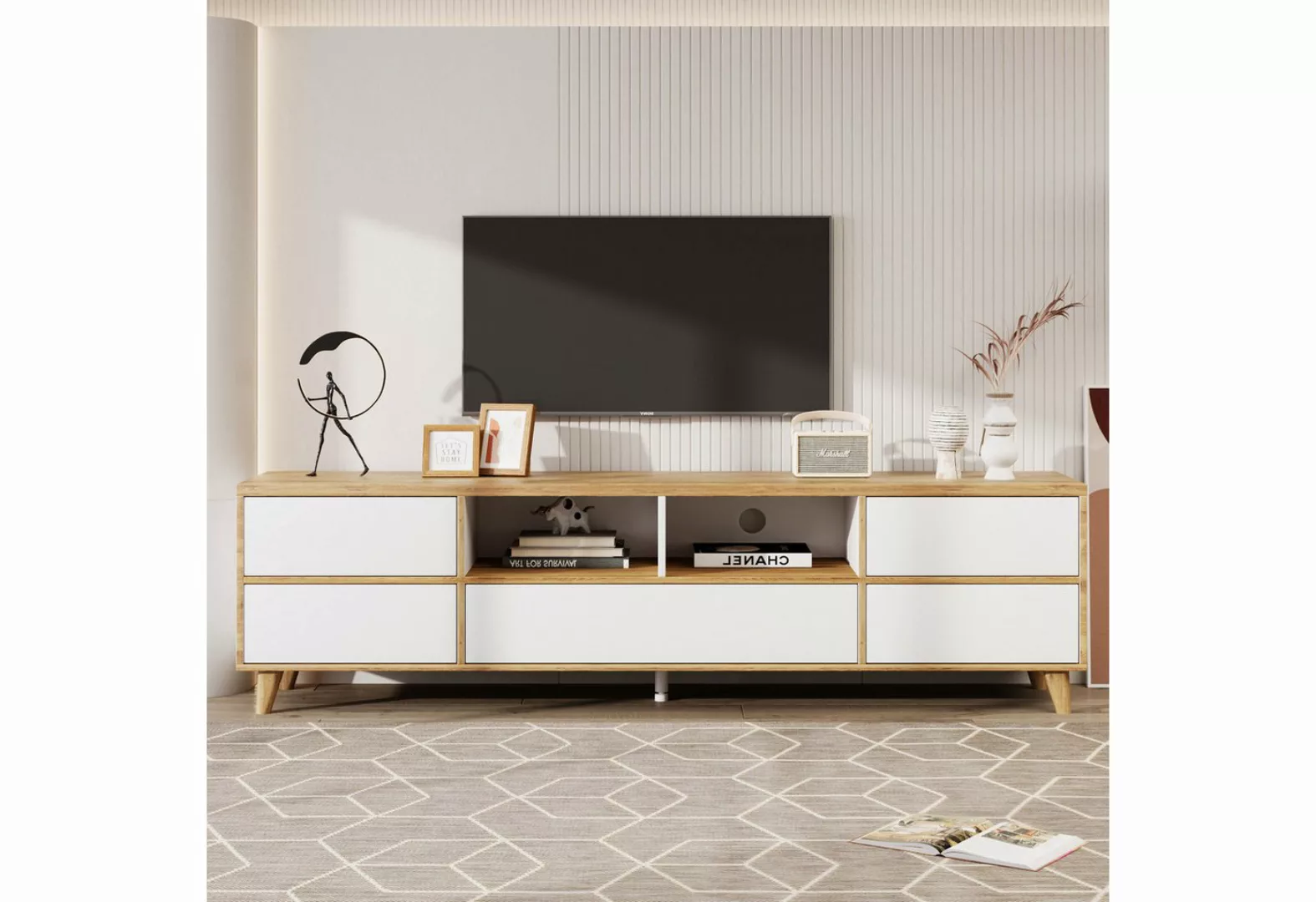 IDEASY TV-Schrank Moderner weißer TV-Schrank aus Holz mit offenem Stauraum, günstig online kaufen