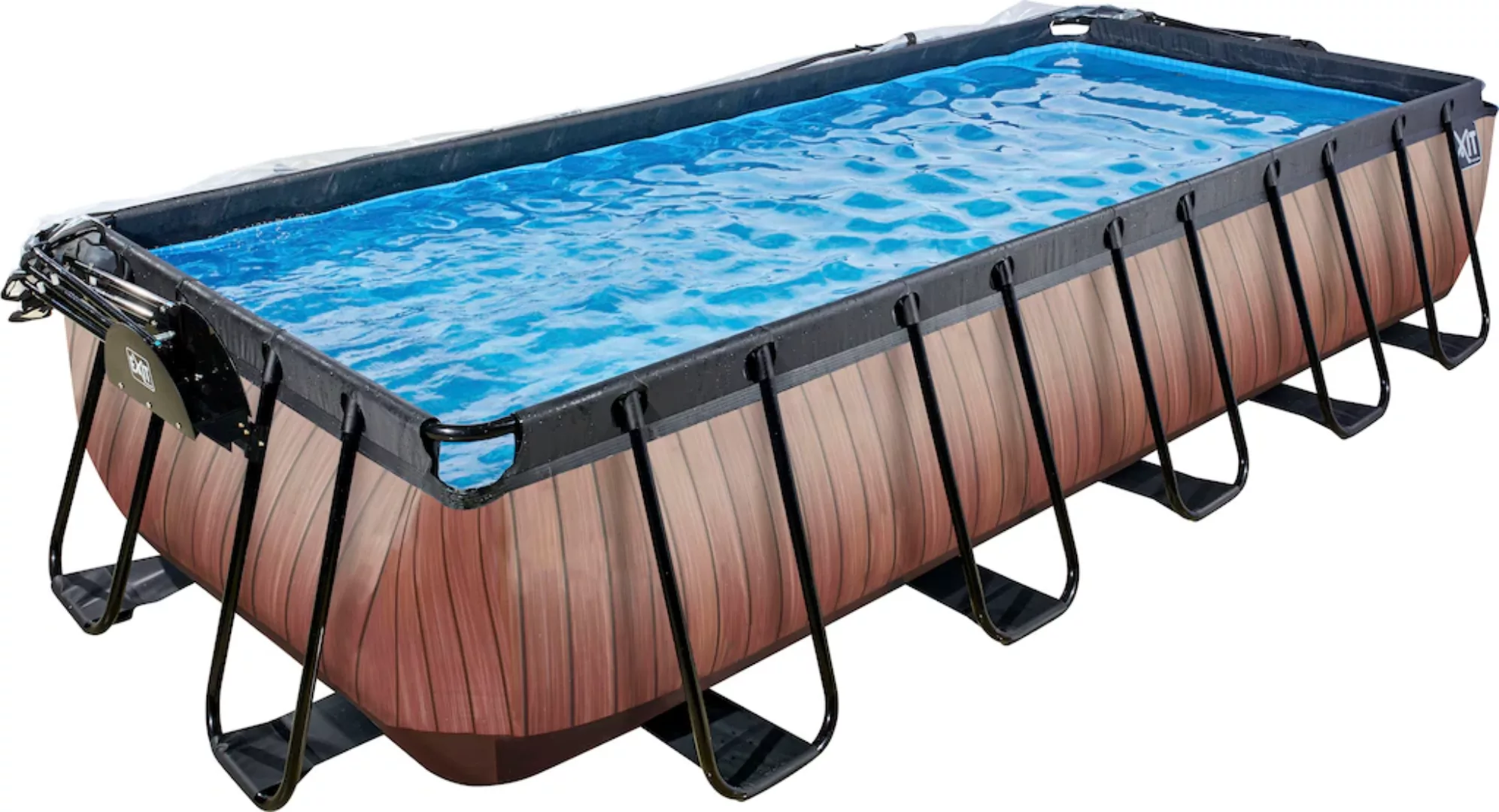 EXIT Wood Pool Braun 540x250x100cm m. Sandfilterpumpe, Abdeckung, Wärmepump günstig online kaufen