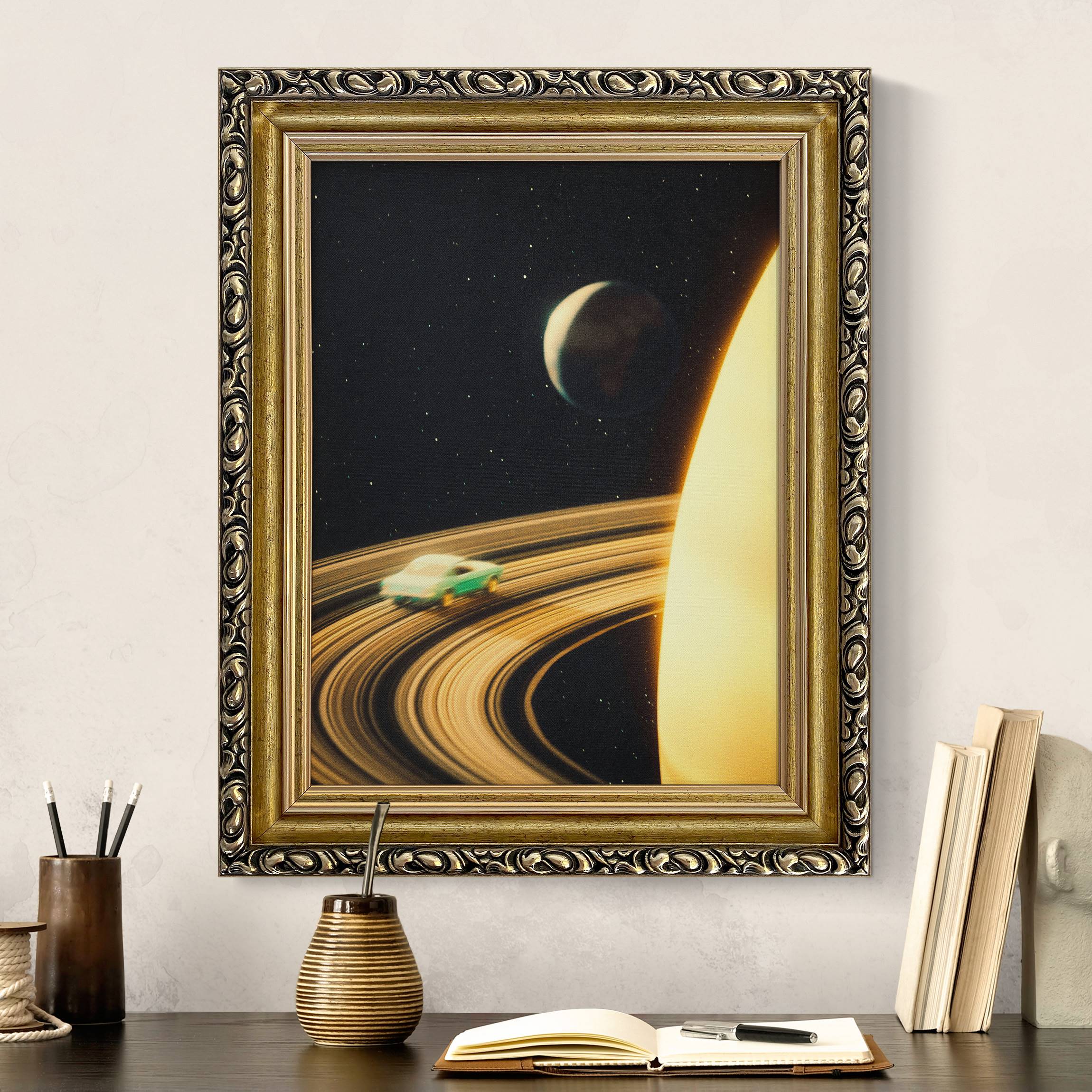 Gerahmtes Leinwandbild Retro Collage - Saturn Highway günstig online kaufen