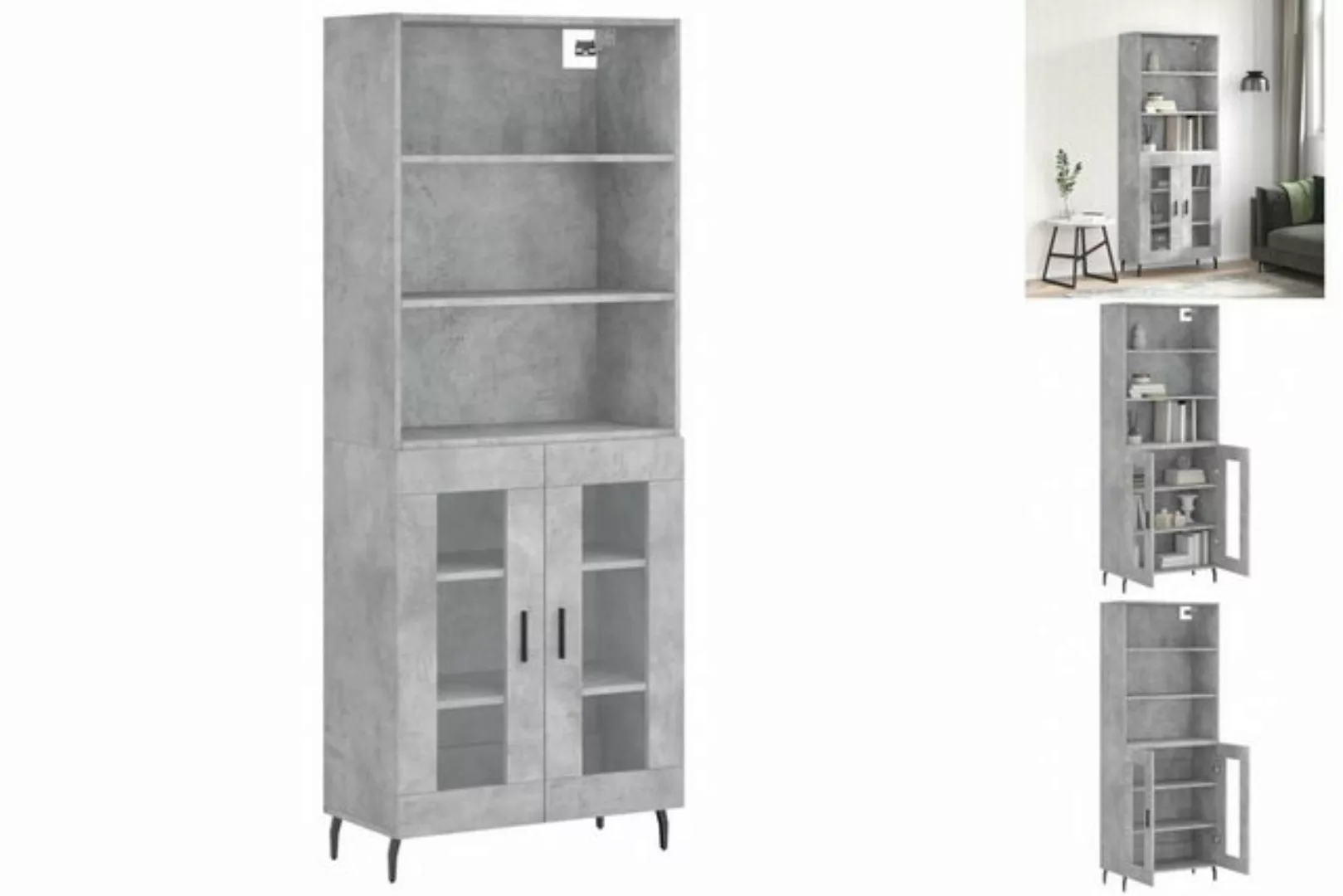 vidaXL Vitrine Highboard Betongrau 69,5x34x180 cm Spanplatte Glas Vitrine günstig online kaufen