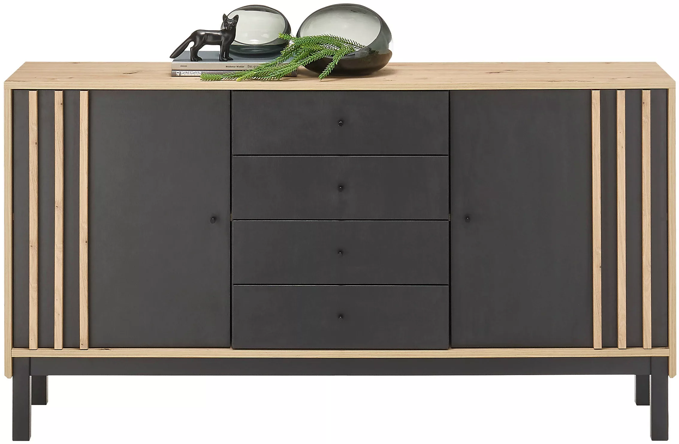 HBZ Sideboard "Volano", (1 St.), schwarz mit Schubladen, Schrank mit Absetz günstig online kaufen