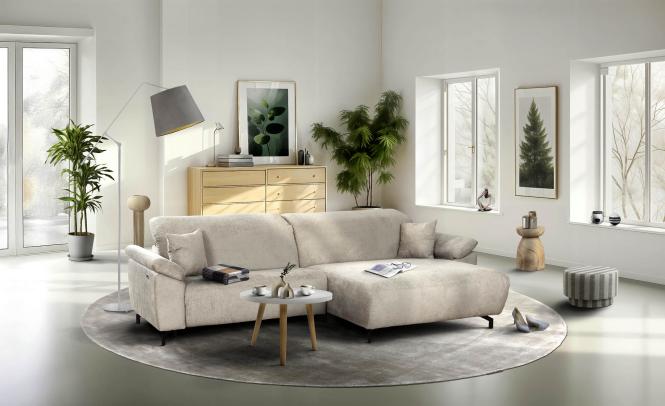 Ekcsofa inkl. 2 Zierkissen Ottomane rechts Beige / Silver günstig online kaufen