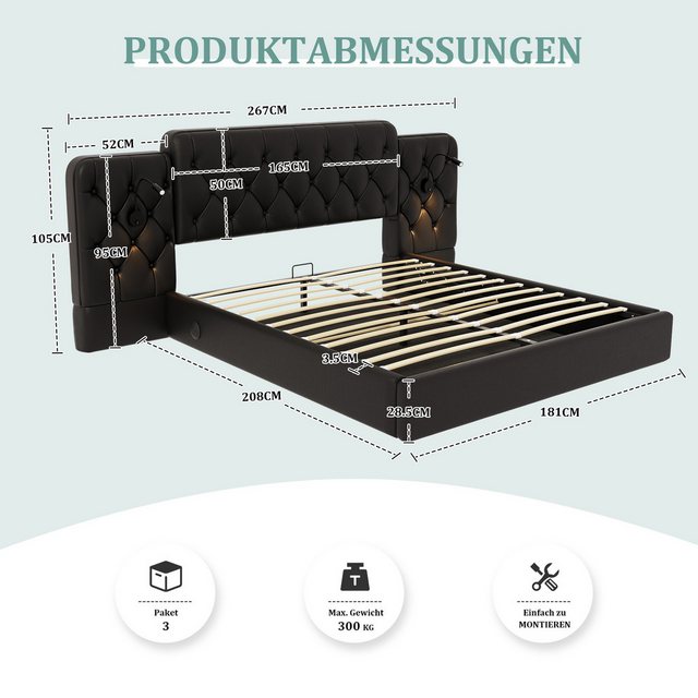 AUKWIK Boxbett 160x200cm/180x200cm Bettgestell, Samt/PU, diamantgeprägtem K günstig online kaufen