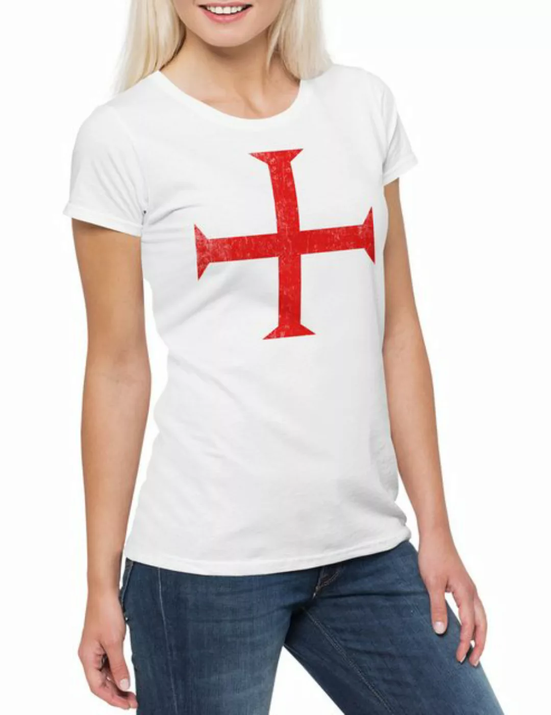 Urban Backwoods Print-Shirt Templar Cross II Damen T-Shirt Rotes Templer Or günstig online kaufen