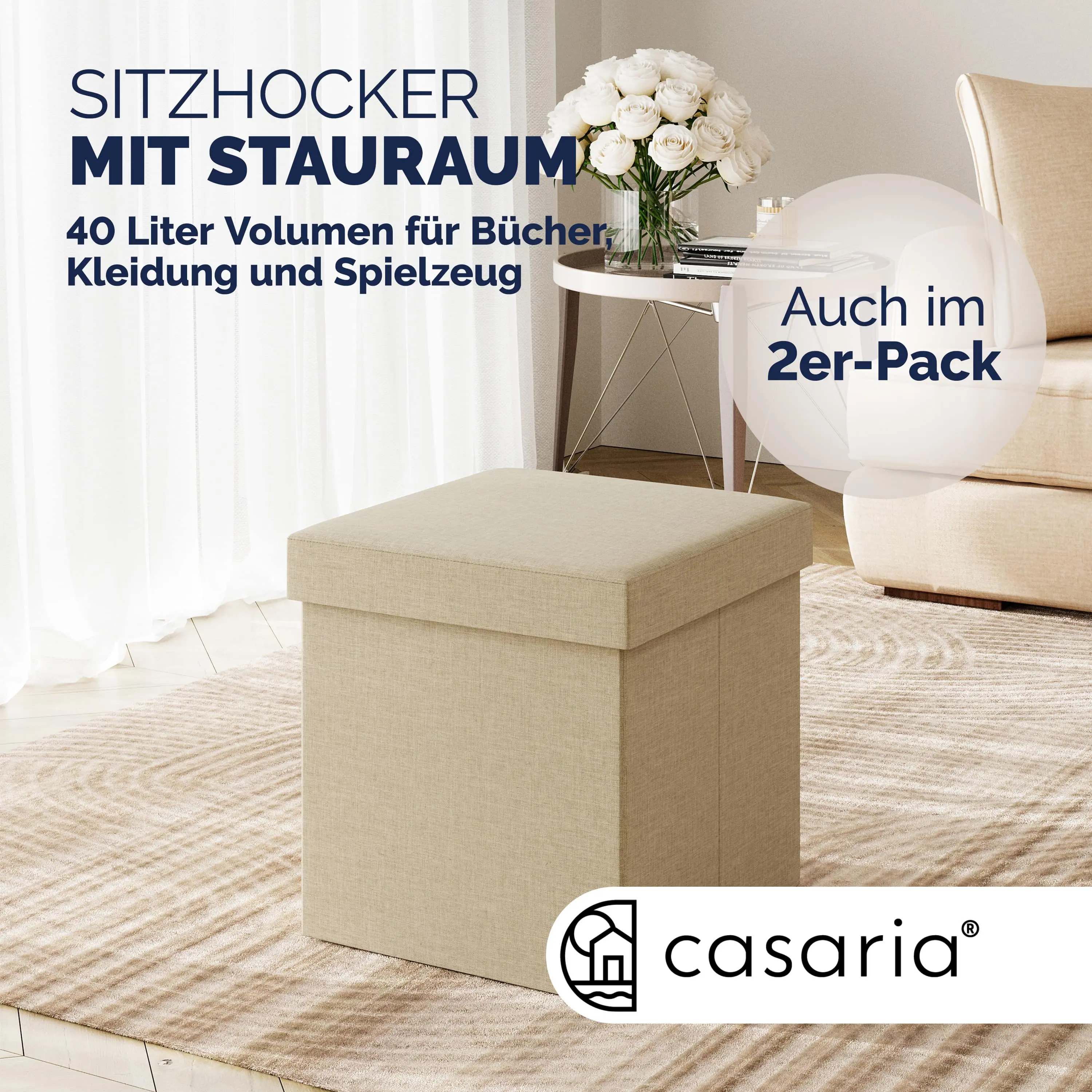 Sitzhocker Beige 40x40x40cm faltbar günstig online kaufen