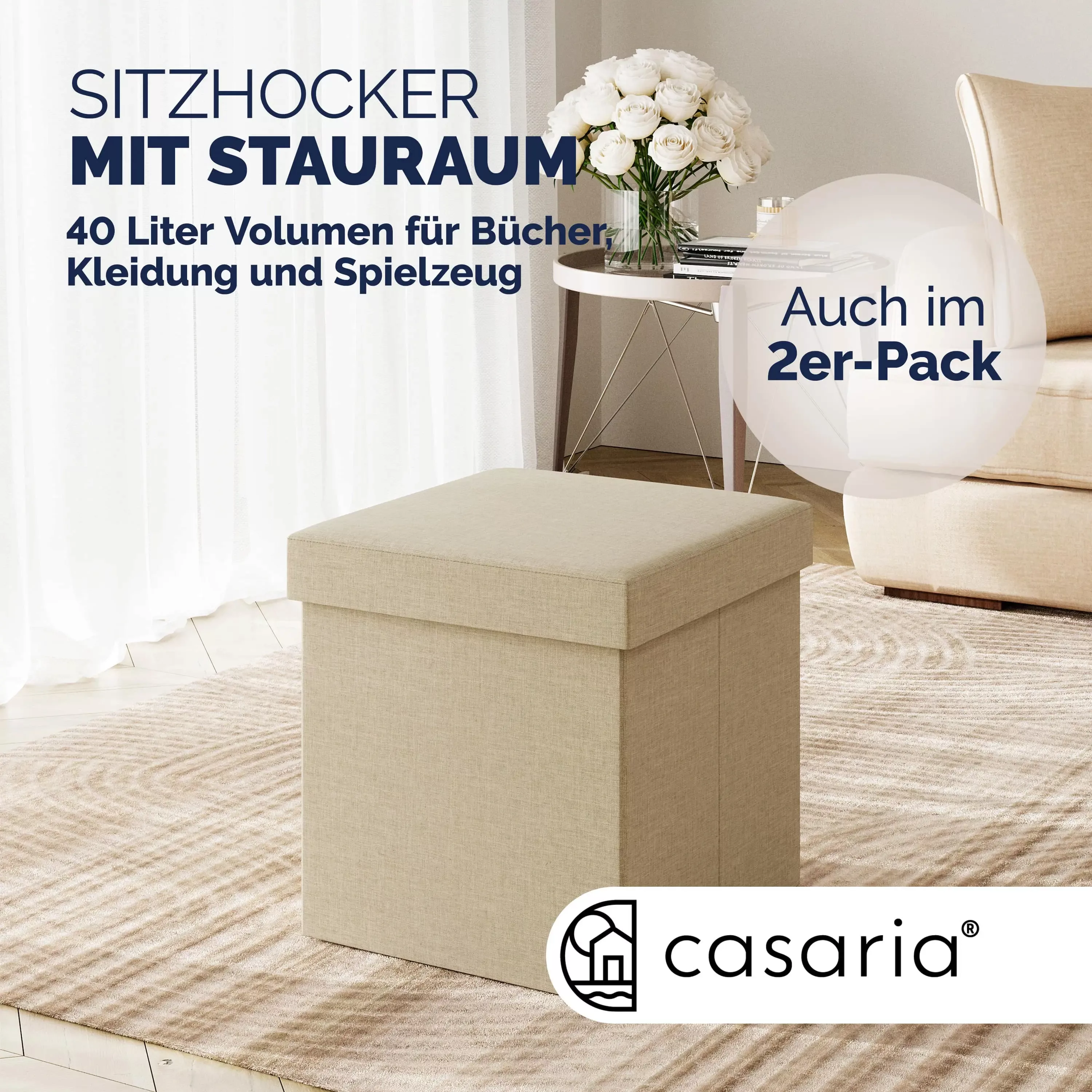 Sitzhocker Beige 40x40x40cm faltbar günstig online kaufen