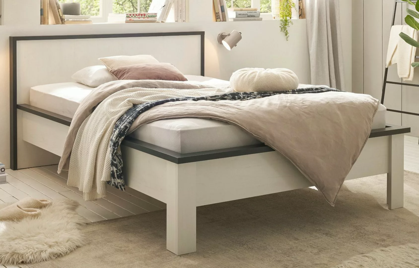 Furn.Design Einzelbett Stove (Bett in weiß Pinie und Anthrazit, Liegefläche günstig online kaufen
