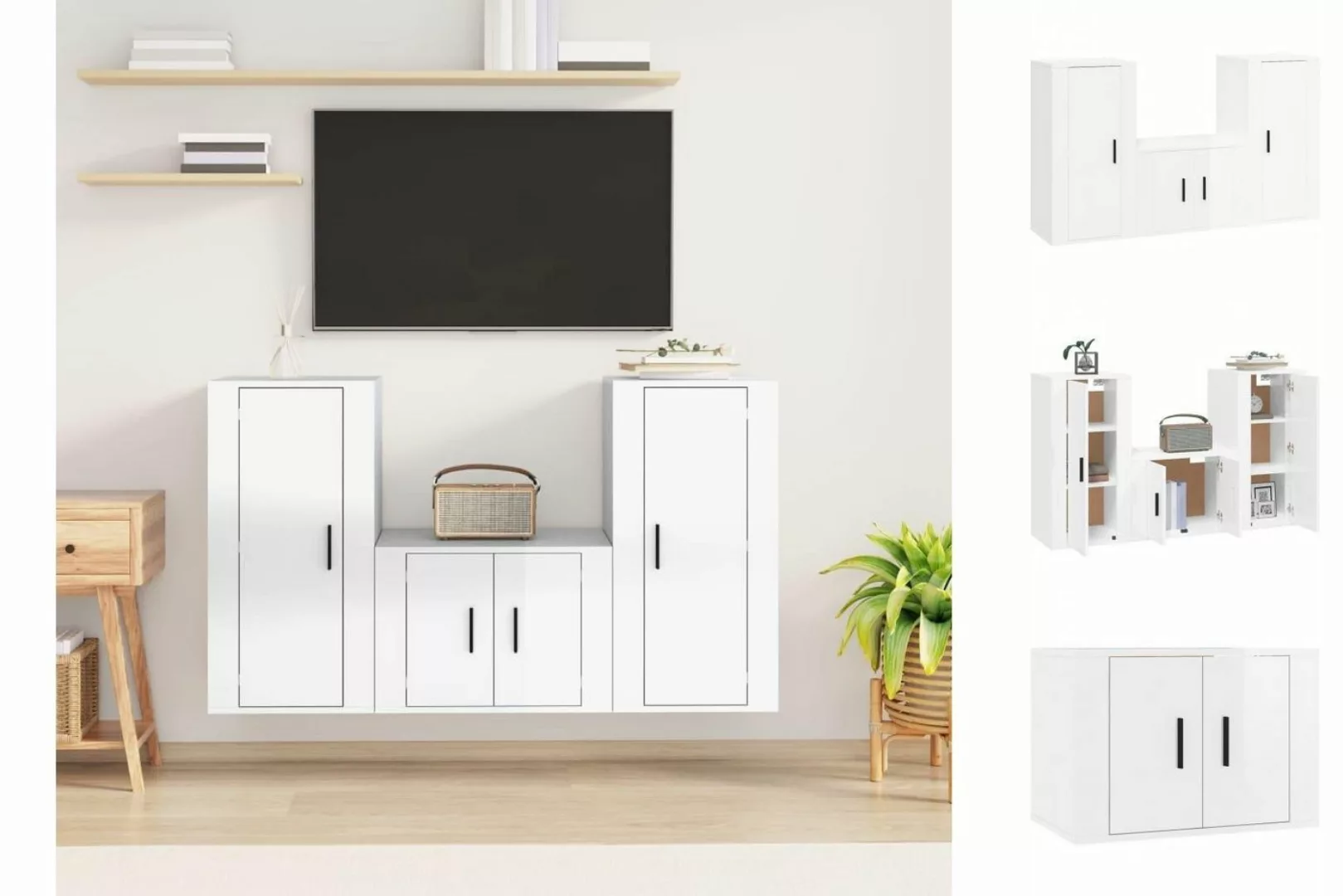 vidaXL TV-Schrank 3-tlg TV-Schrank-Set Hochglanz-Weiß Spanplatte TV-Lowboar günstig online kaufen