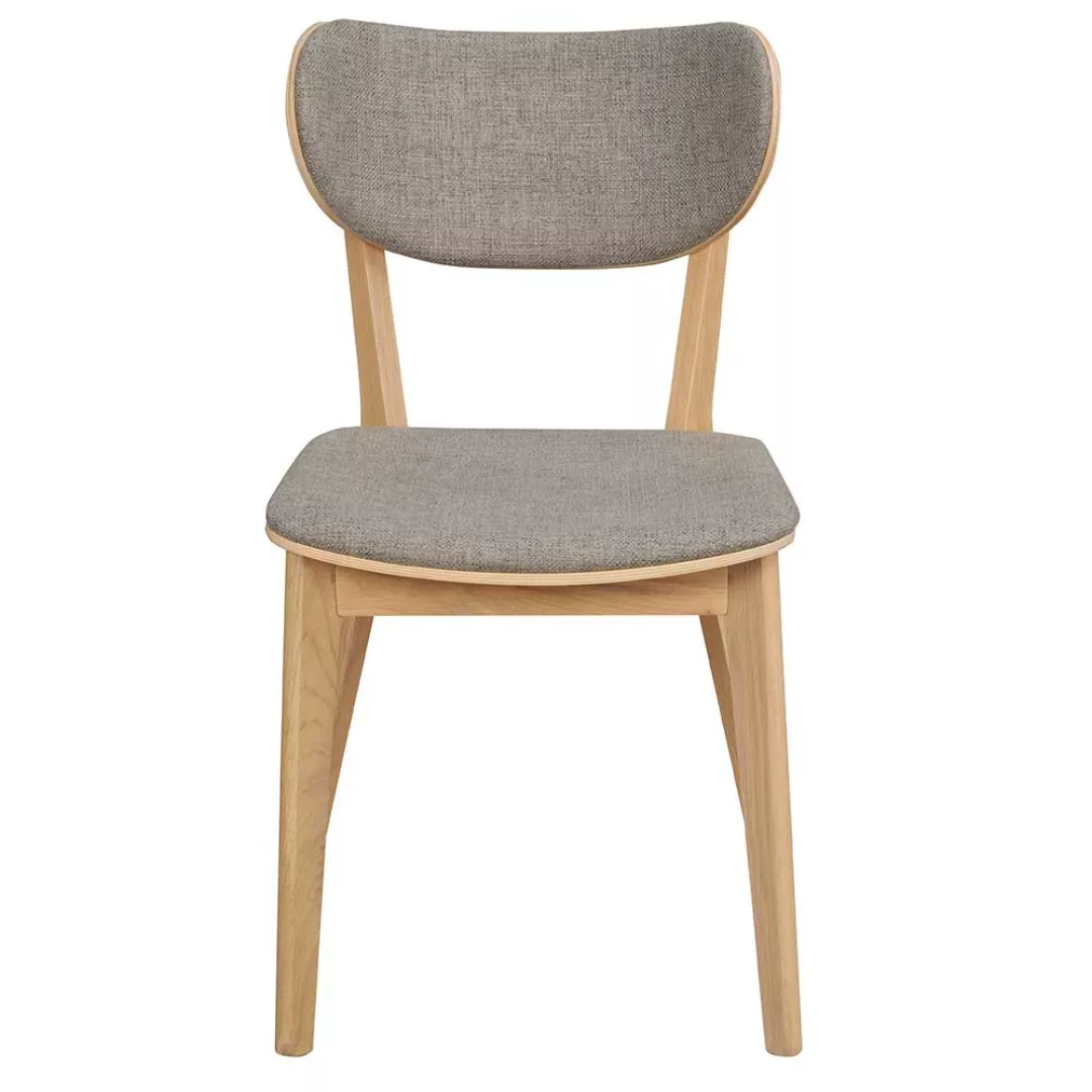 Stühle aus Eiche Massivholz Webstoff Bezug in Hellgrau (2er Set) günstig online kaufen