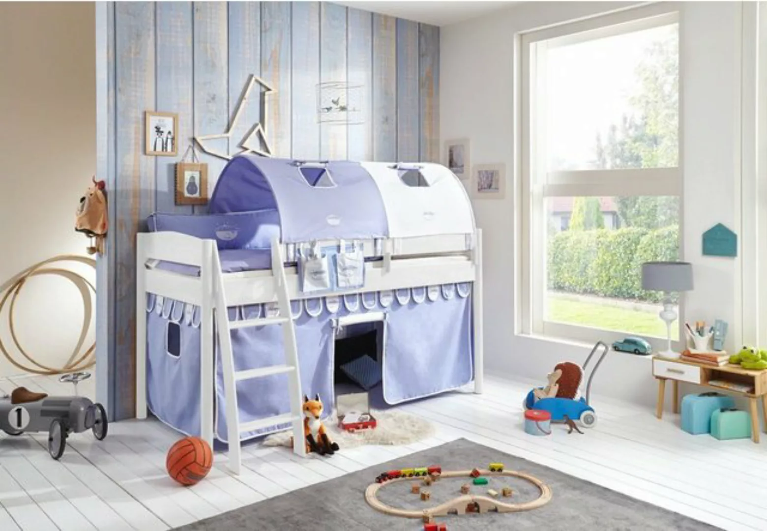 Natur24 Kinderbett Halbhohes Einzelbett Mischelle Buche lackiert 90x200cm günstig online kaufen