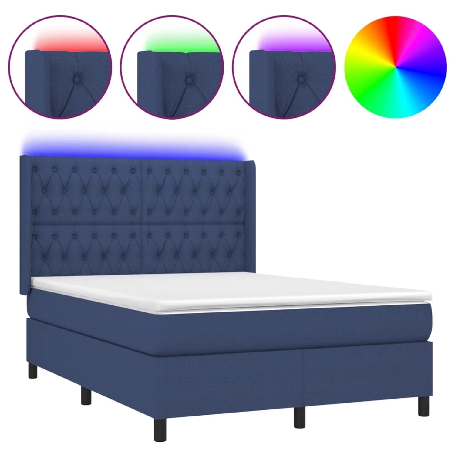 vidaXL Boxspringbett Boxspringbett mit Matratze LED Blau 140x190 cm Stoff B günstig online kaufen