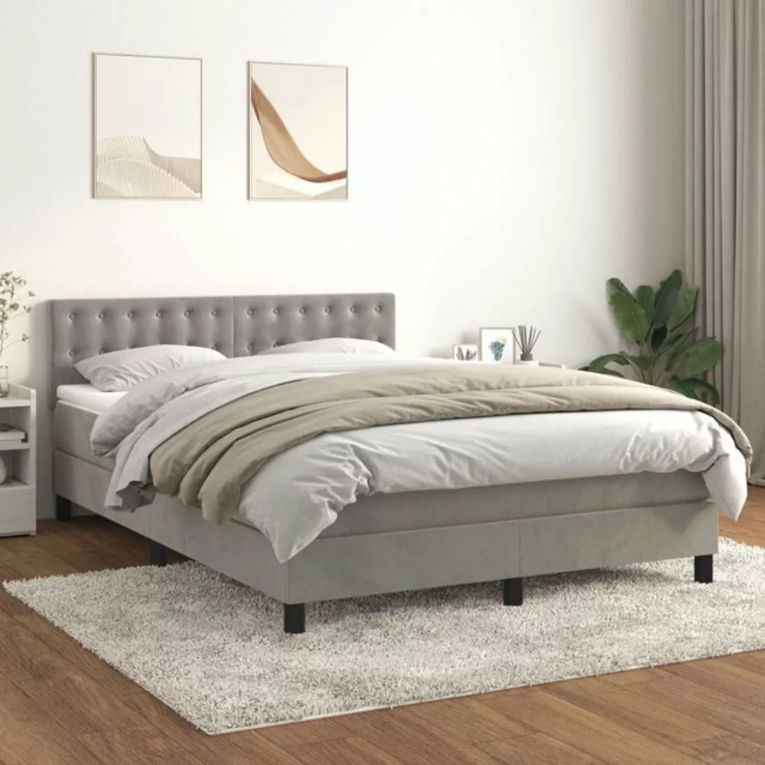 vidaXL Bettgestell Boxspringbett mit Matratze Hellgrau 140x200 cm Samt Bett günstig online kaufen