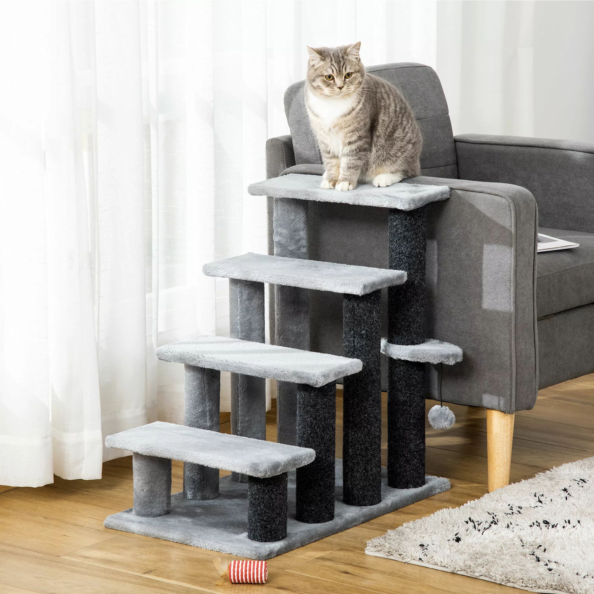 PawHut Katzentreppe für alte Katzen, 4-stufige Haustiertreppe, 64H cm, Bela günstig online kaufen