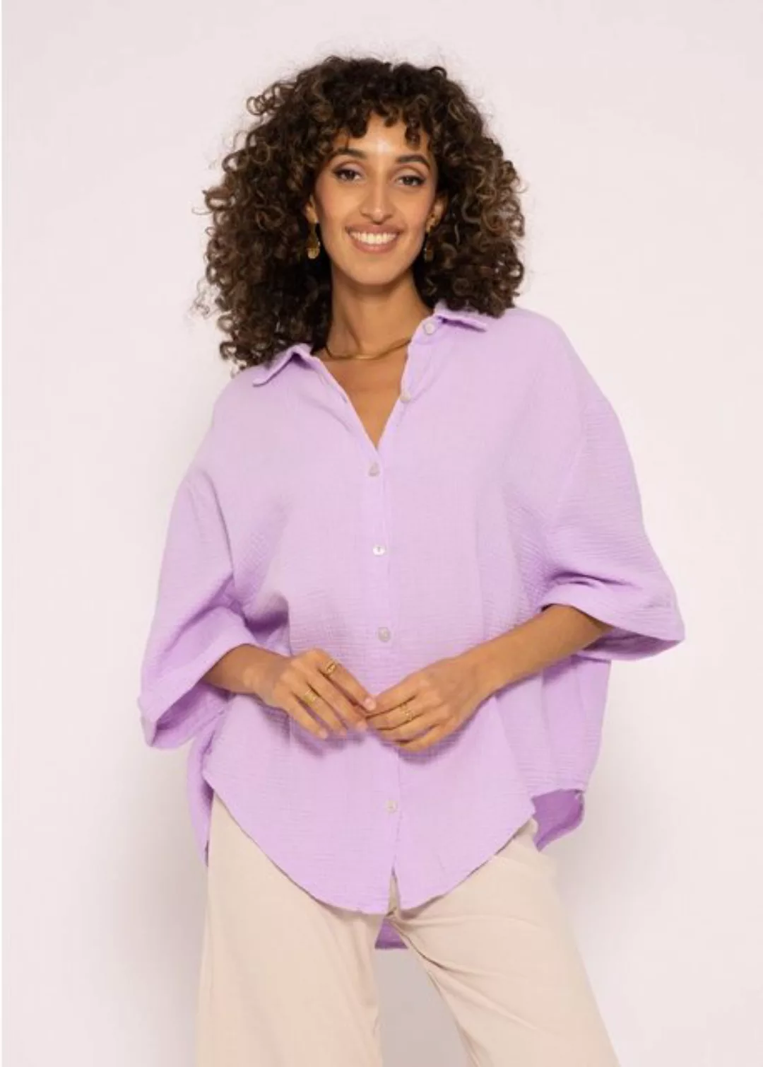 SASSYCLASSY Kurzarmbluse Oversize Musselin Bluse Damen kurzarm Shirt Bluse günstig online kaufen