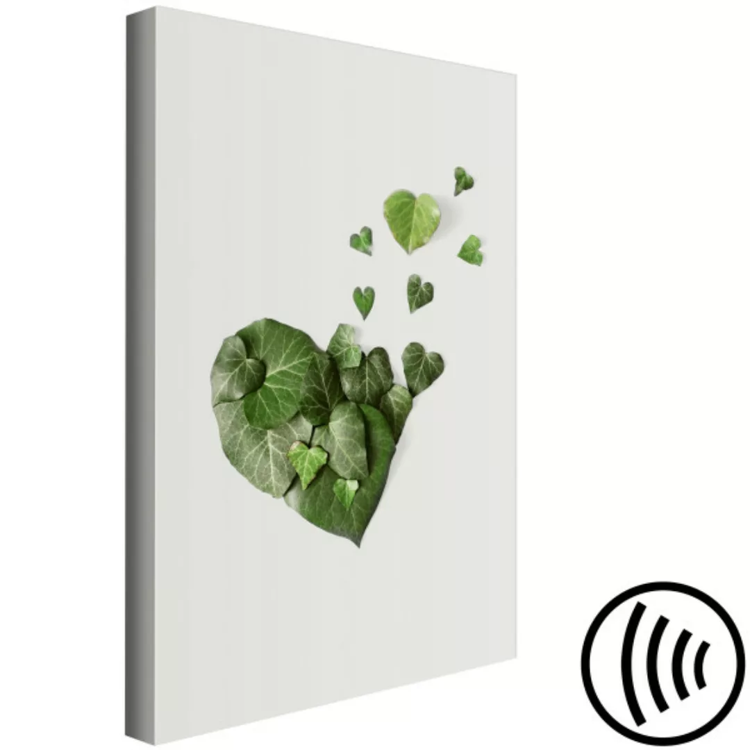 Wandbild Herz aus Efeu - Komposition mit grünen Blättern auf grauem Hinterg günstig online kaufen