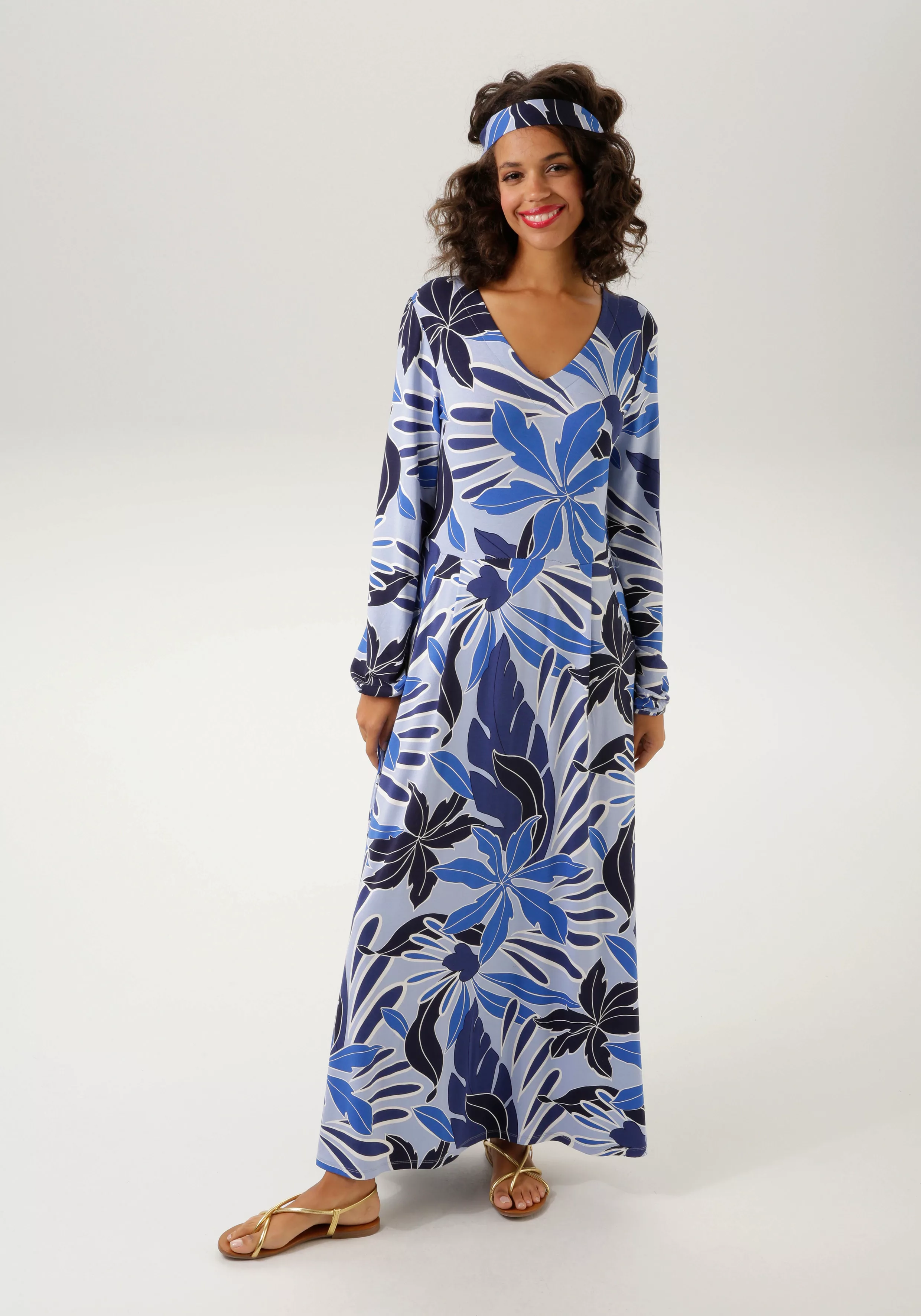 Aniston CASUAL Jerseykleid, (mit Bindegürtel), mit farbharmonischen, großfl günstig online kaufen