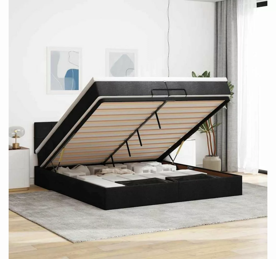 vidaXL Bett, Ottoman-Bett mit Matratzen & LEDs Schwarz 200x200 cm Stoff günstig online kaufen