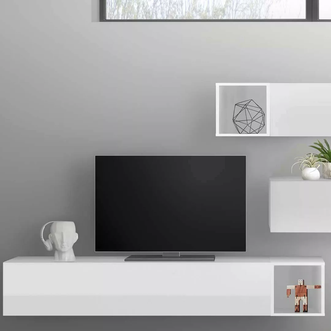 Moderne Wohnzimmerwand in Weiß Hochglanz hängend (fünfteilig) günstig online kaufen