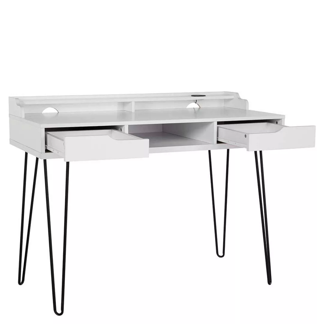 Schreibtisch mit Aufsatz in Weiß und Schwarz 115 cm breit günstig online kaufen