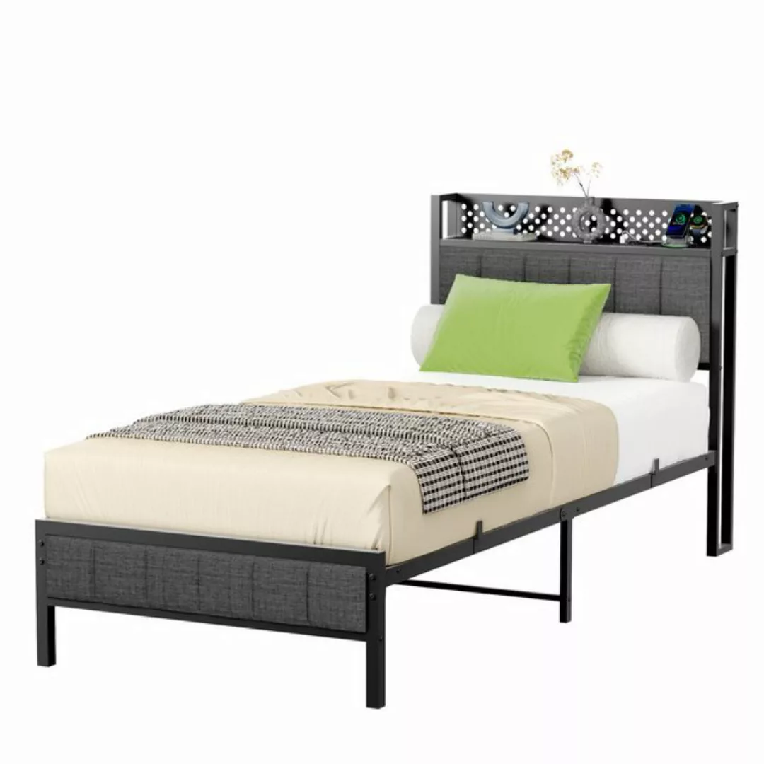 OKWISH Metallbett mit Lagerregal (Eisenbett, Funktionsbett mit Lattenrost, günstig online kaufen