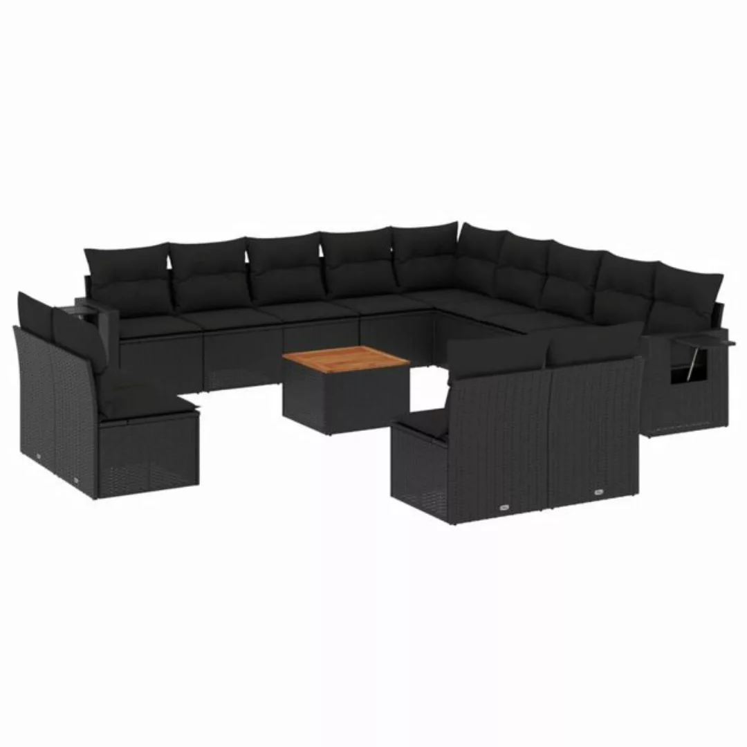 vidaXL Loungesofa 14-tlg. Garten-Sofagarnitur mit Kissen Schwarz Poly Ratta günstig online kaufen