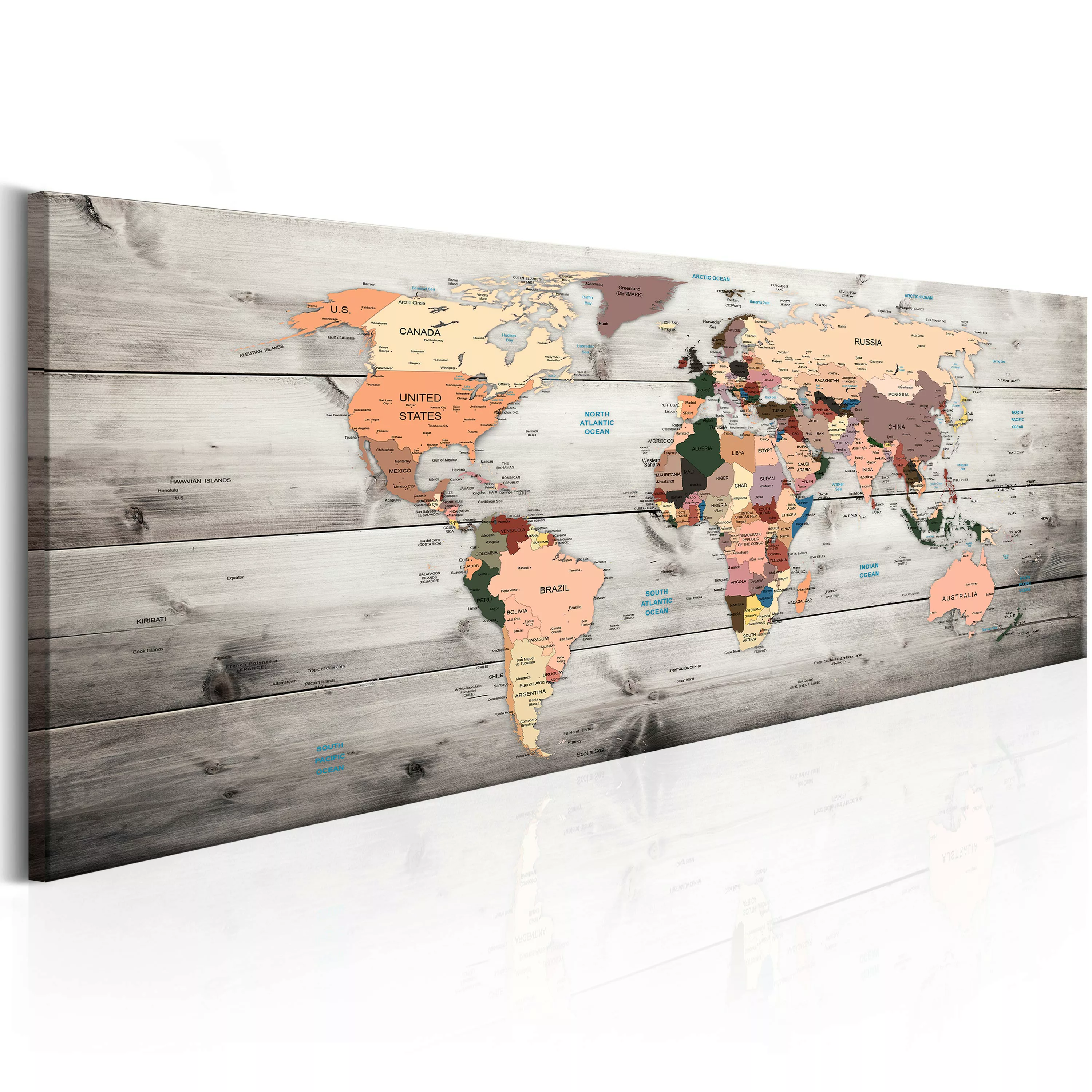 Wandbild - World Maps: Wooden Travels günstig online kaufen