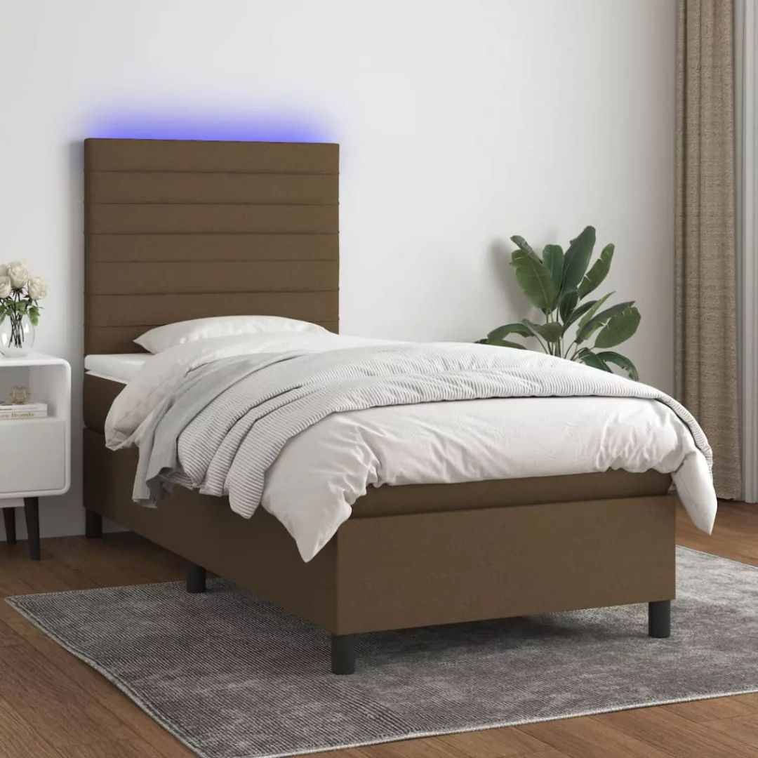 Vidaxl Boxspringbett Mit Matratze & Led Dunkelbraun 100x200 Cm Stoff günstig online kaufen