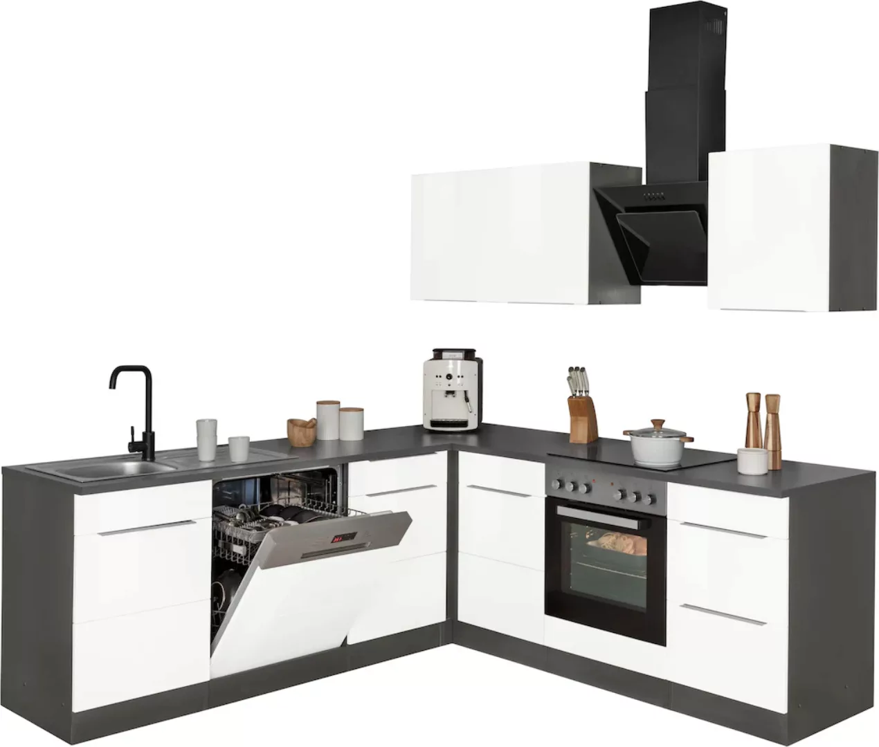 Kochstation Winkelküche "KS-Brindisi", mit E-Geräten, Stellbreite 220/220 c günstig online kaufen