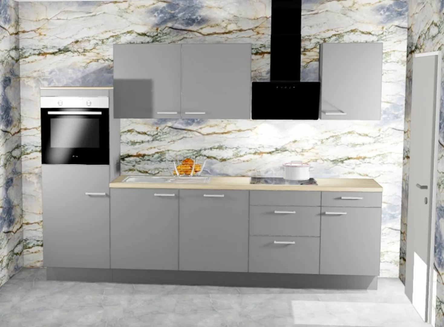 Einbauküche MANKAONYX 27 Onyxgrau - Schränke montiert/ Küchenzeile 290 cm m günstig online kaufen