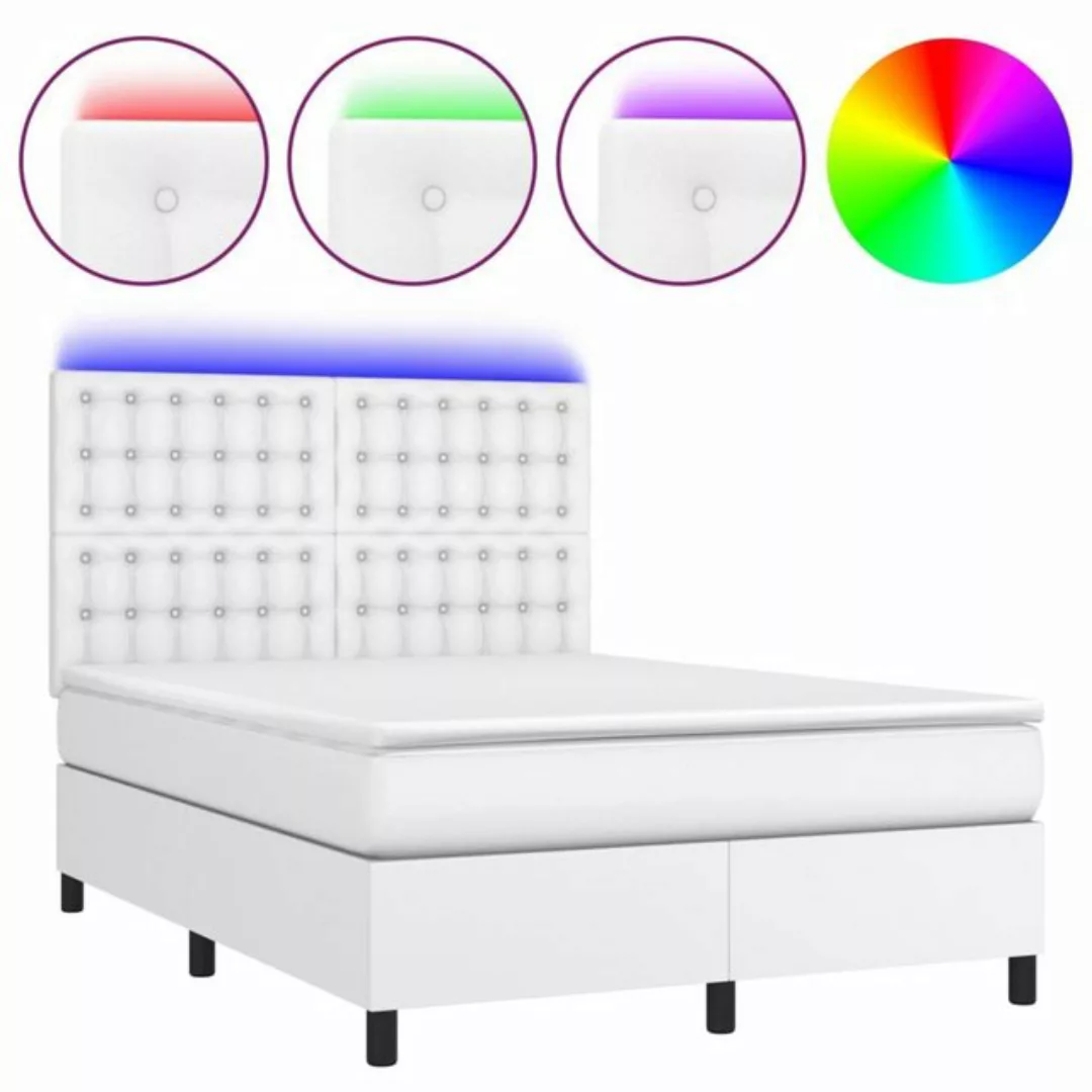 vidaXL Bettgestell Boxspringbett mit Matratze LED Weiß 140x200 cm Kunstlede günstig online kaufen