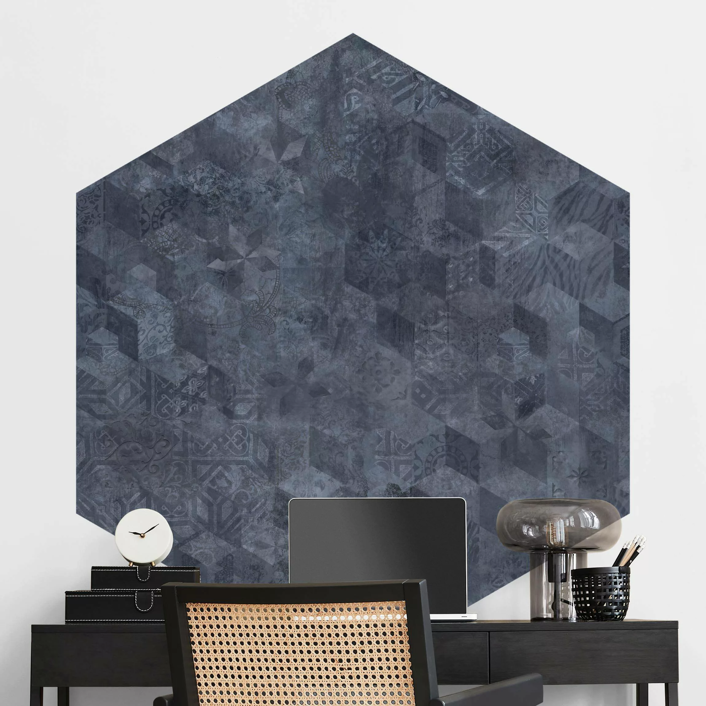 Hexagon Tapete selbstklebend Geometrisches Vintage Muster mit Ornamenten Bl günstig online kaufen