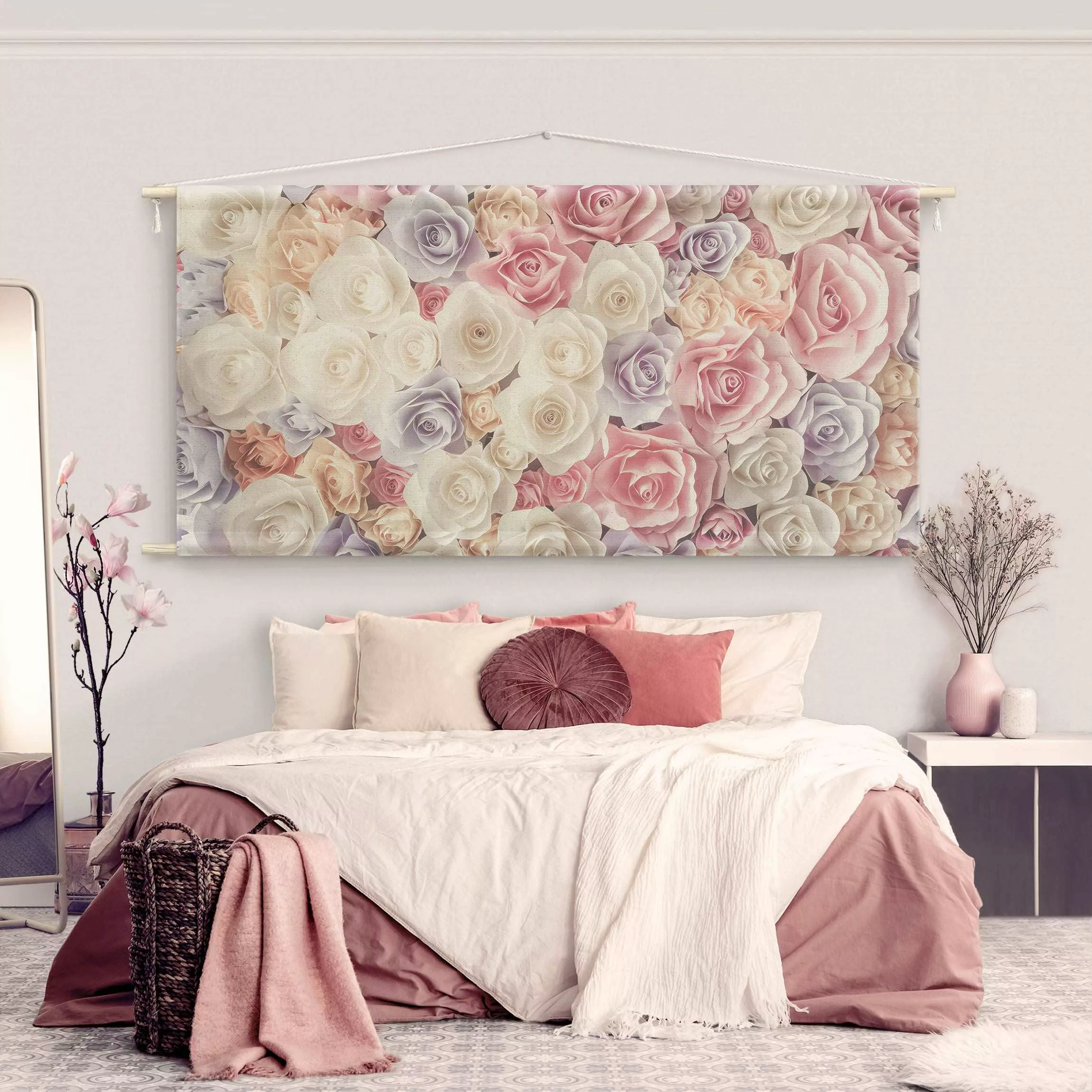 Wandteppich Pastell Paper Art Rosen günstig online kaufen