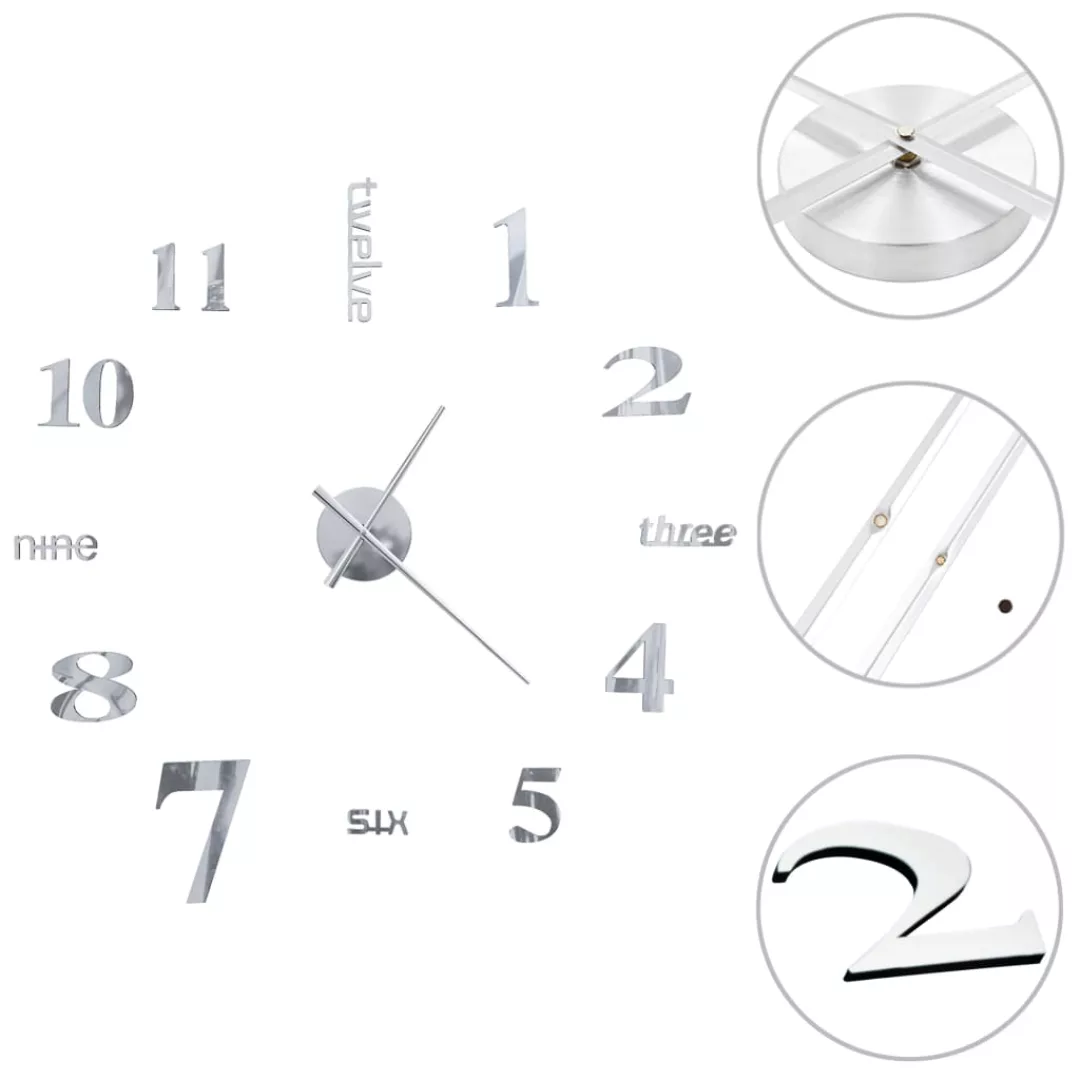 3d-wanduhr Modernes Design 100 Cm Xxl Silbern günstig online kaufen