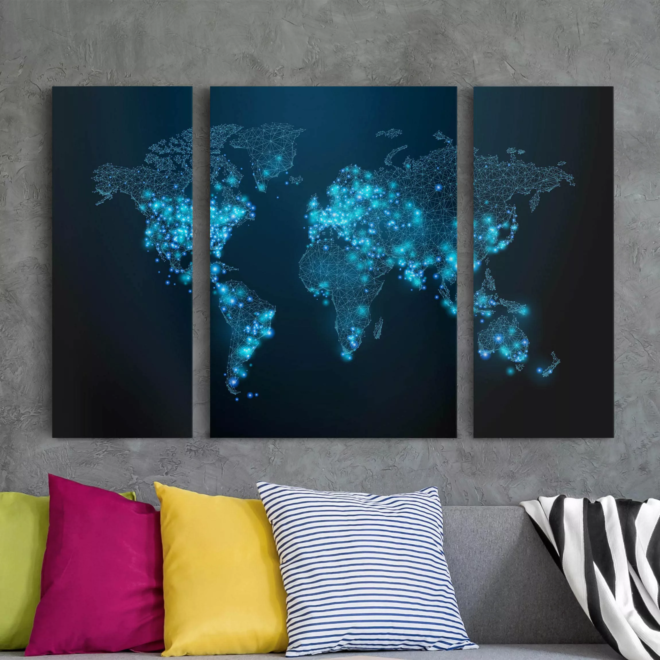 3-teiliges Leinwandbild Weltkarte - Querformat Connected World Weltkarte günstig online kaufen